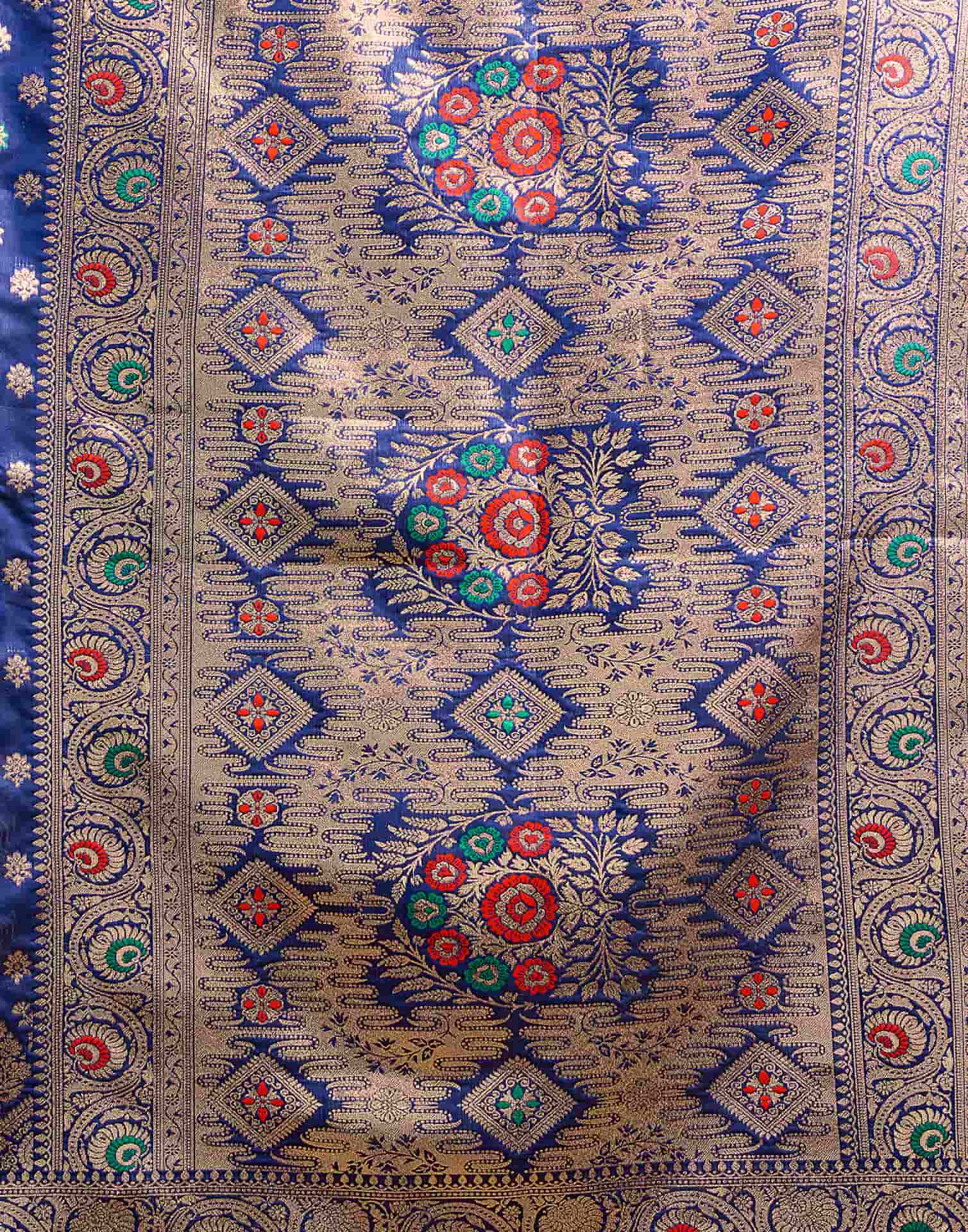 Navy Blue Silk Woven Banarasi Saree