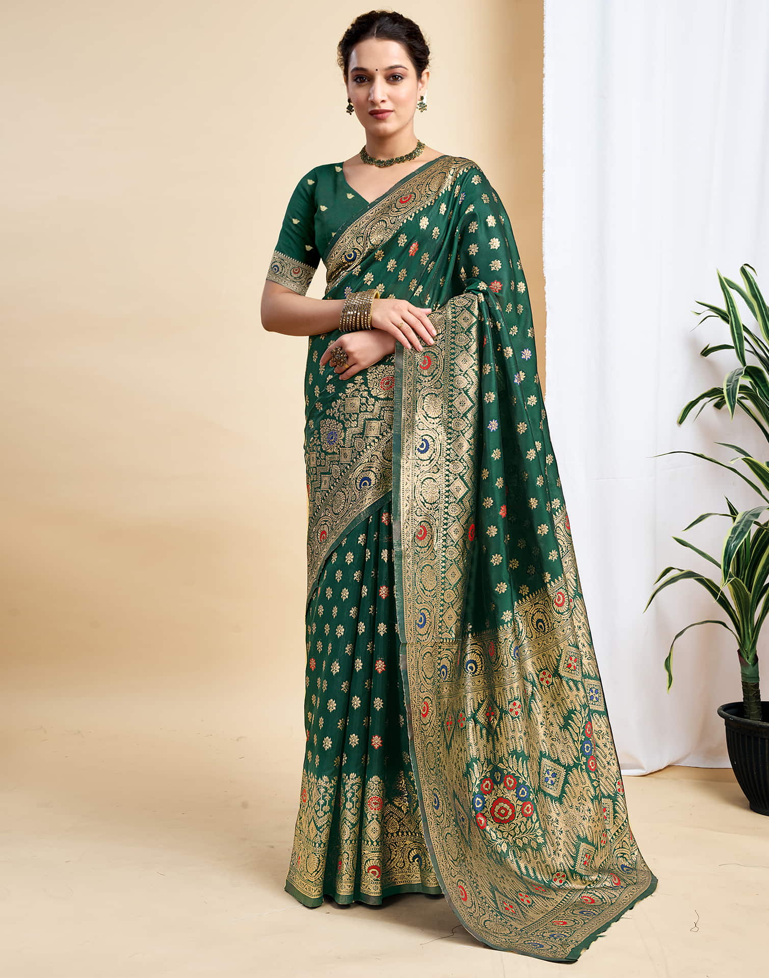 Dark Green Silk Woven Banarasi Saree
