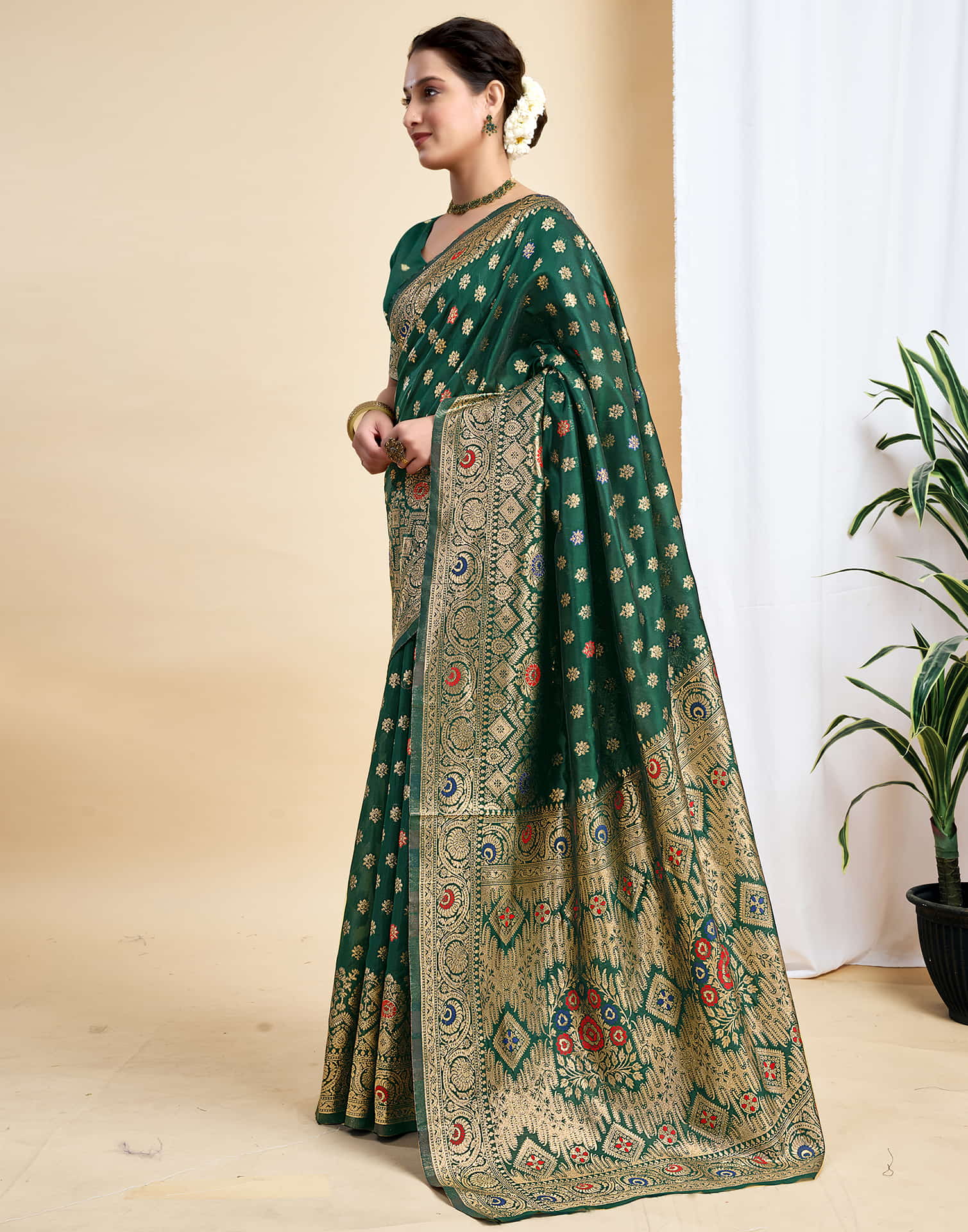Dark Green Silk Woven Banarasi Saree