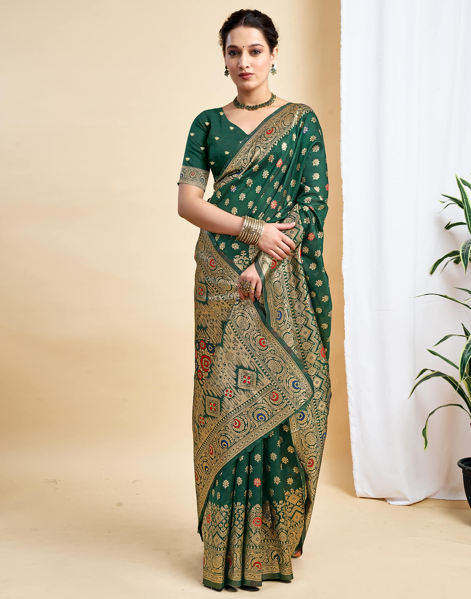 Dark Green Silk Woven Banarasi Saree