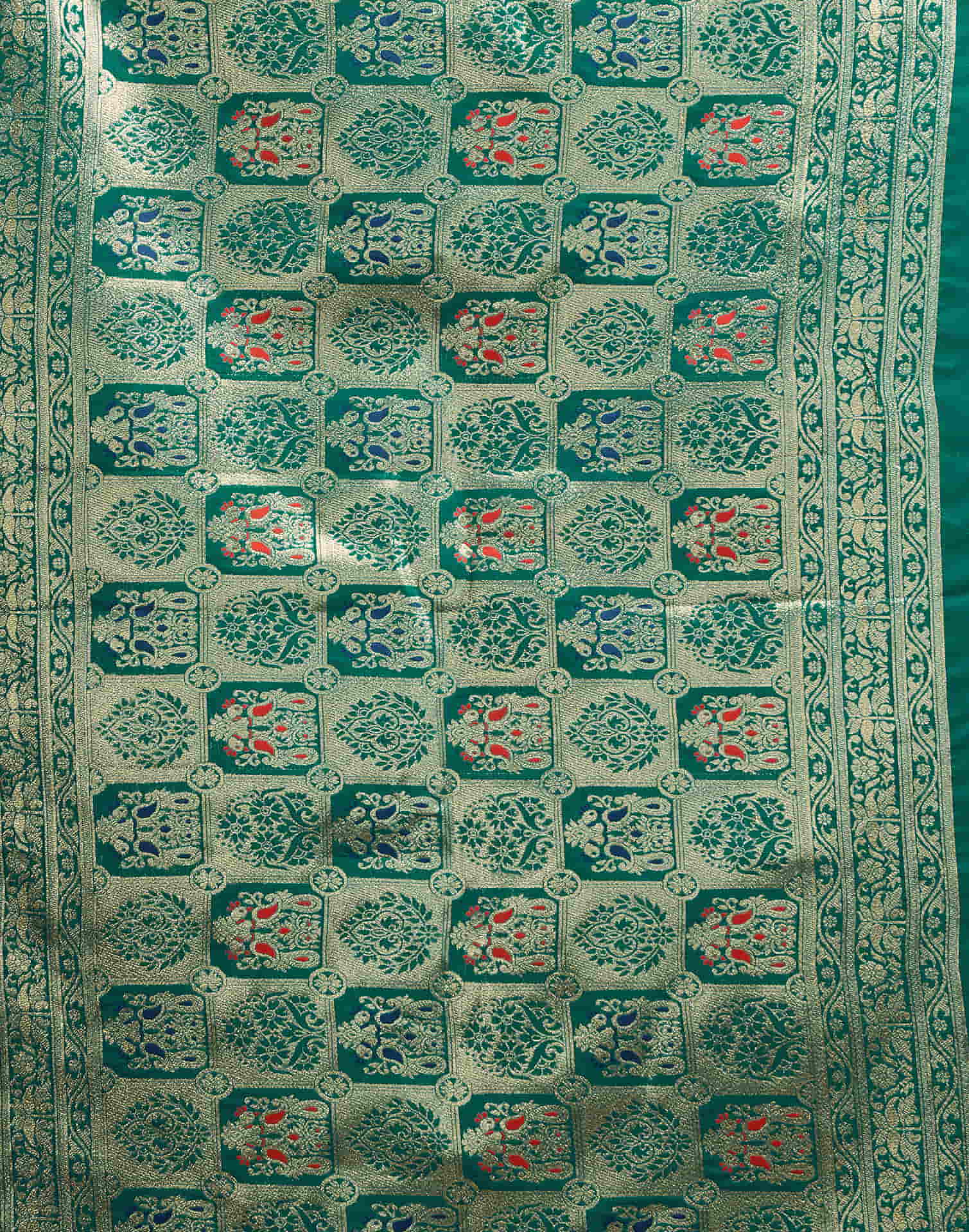 Teal Green Silk Woven Banarasi Saree