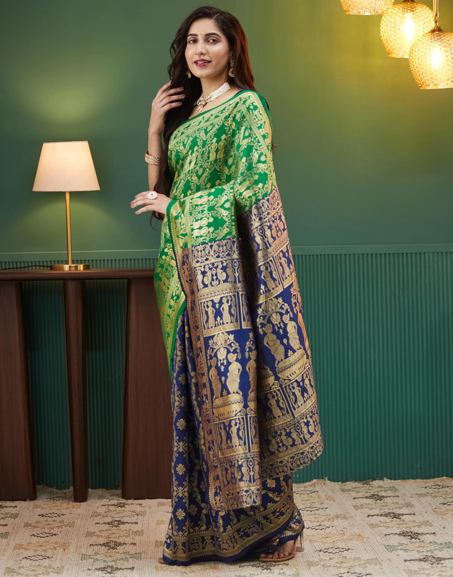 Navy Blue Silk Woven Banarasi Saree