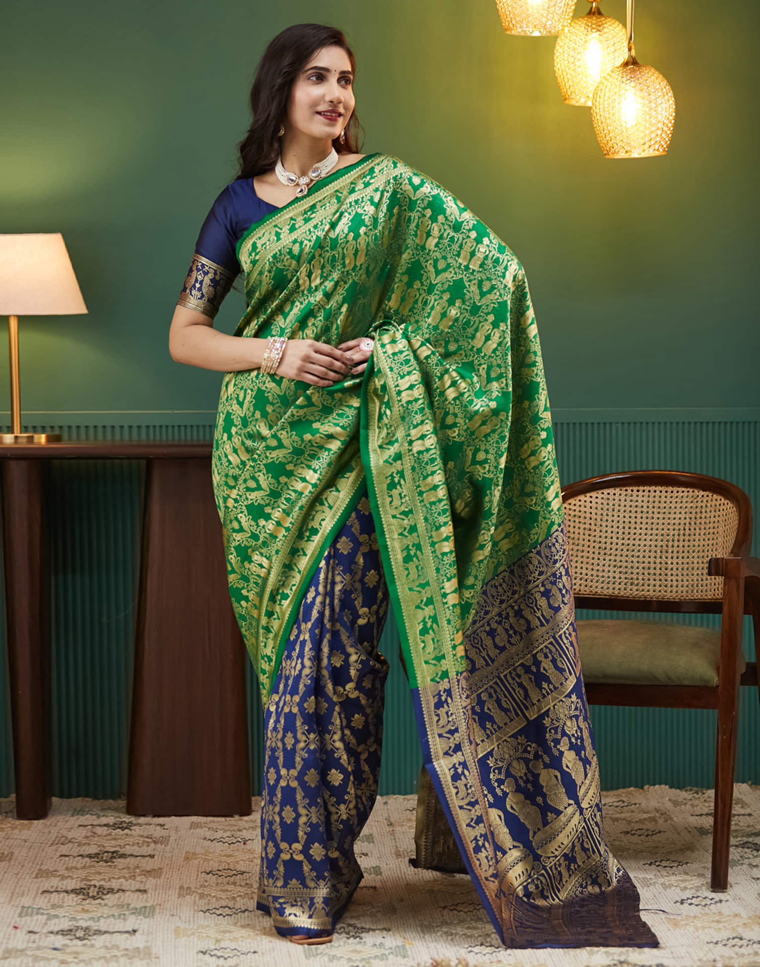 Navy Blue Silk Woven Banarasi Saree
