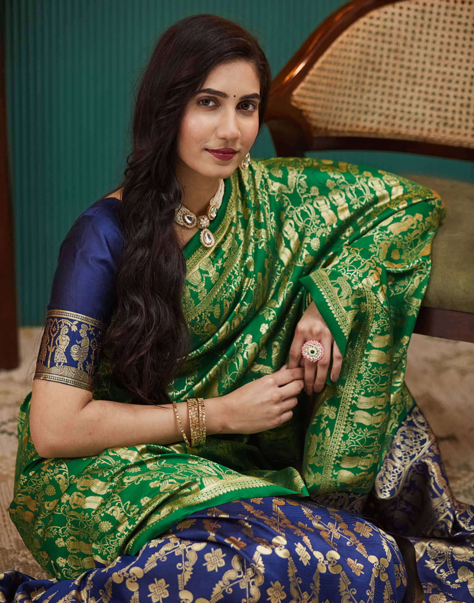 Navy Blue Silk Woven Banarasi Saree