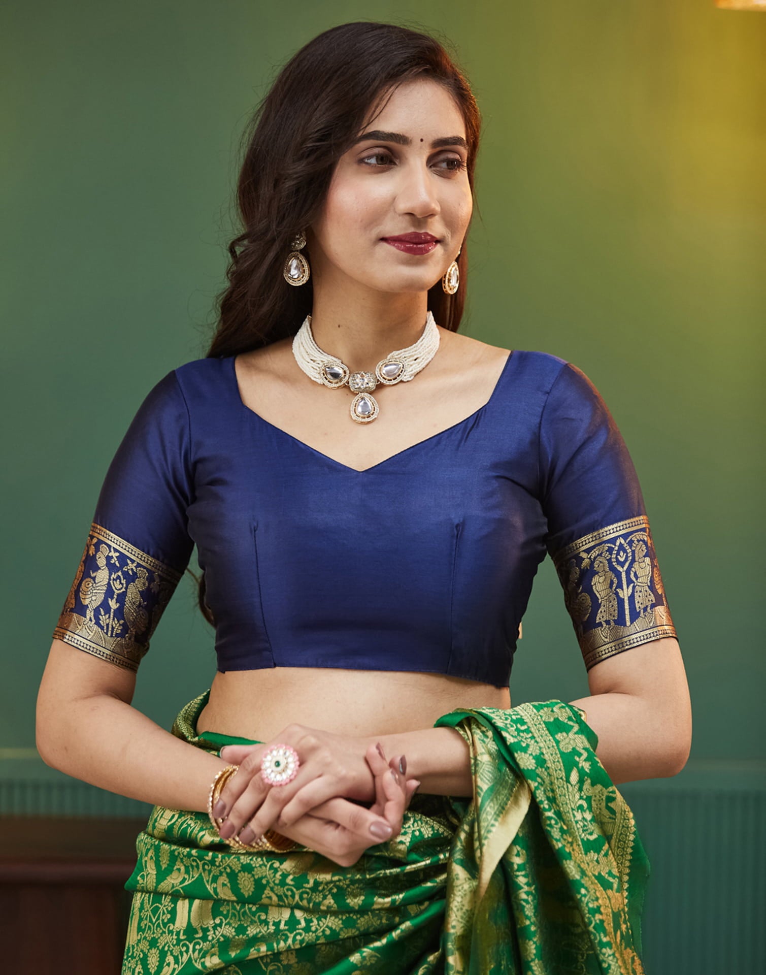Navy Blue Silk Woven Banarasi Saree