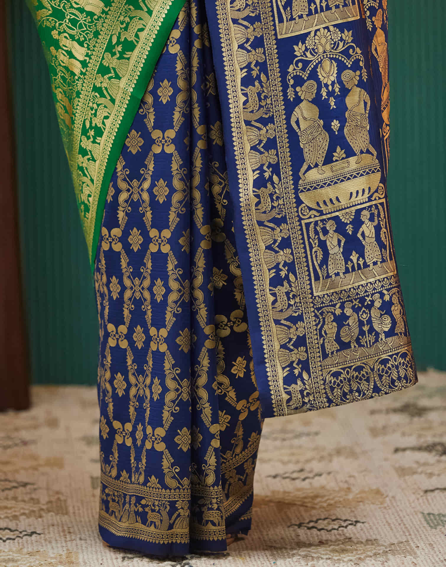 Navy Blue Silk Woven Banarasi Saree