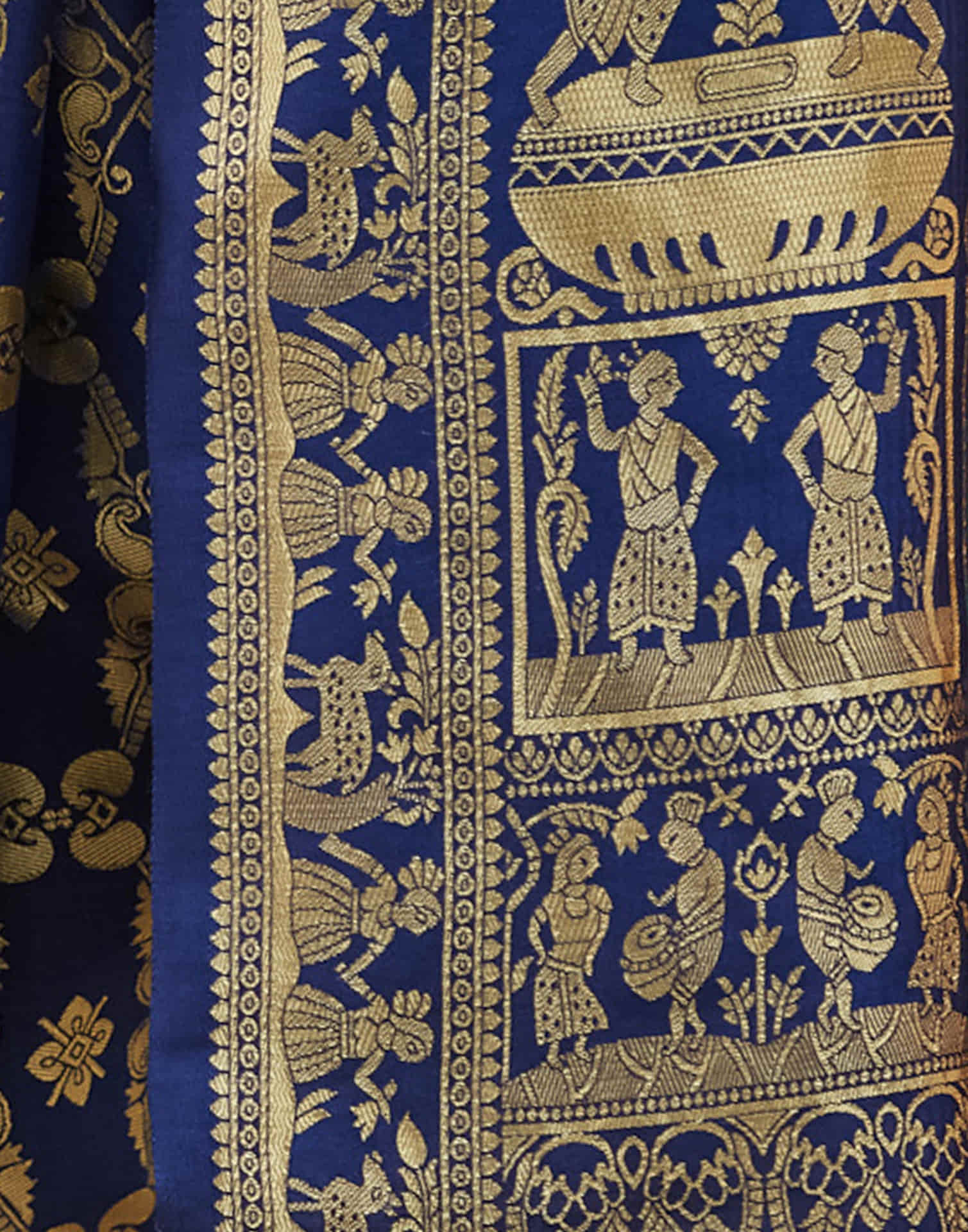 Navy Blue Silk Woven Banarasi Saree