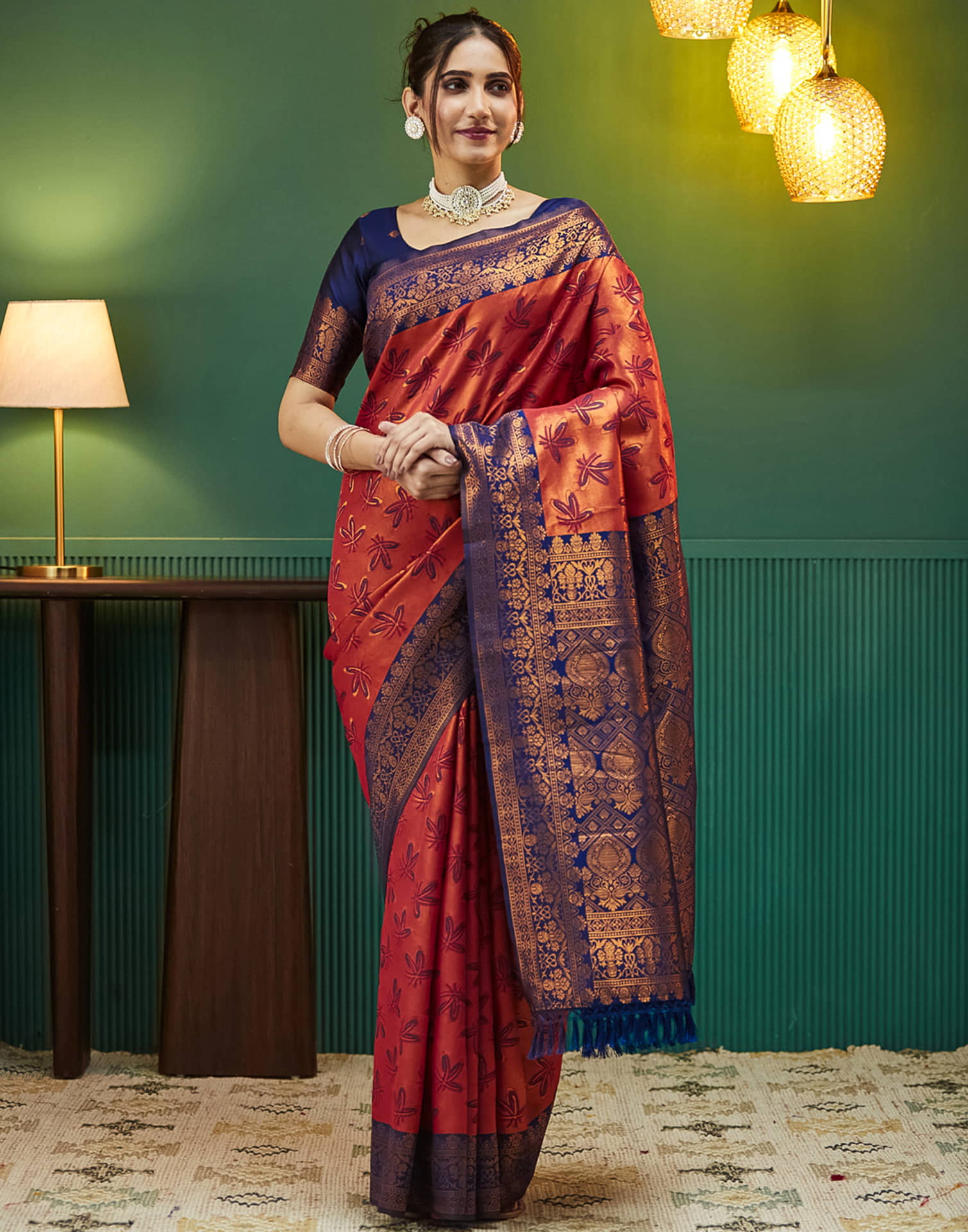 Navy Blue Silk Woven Banarasi Saree