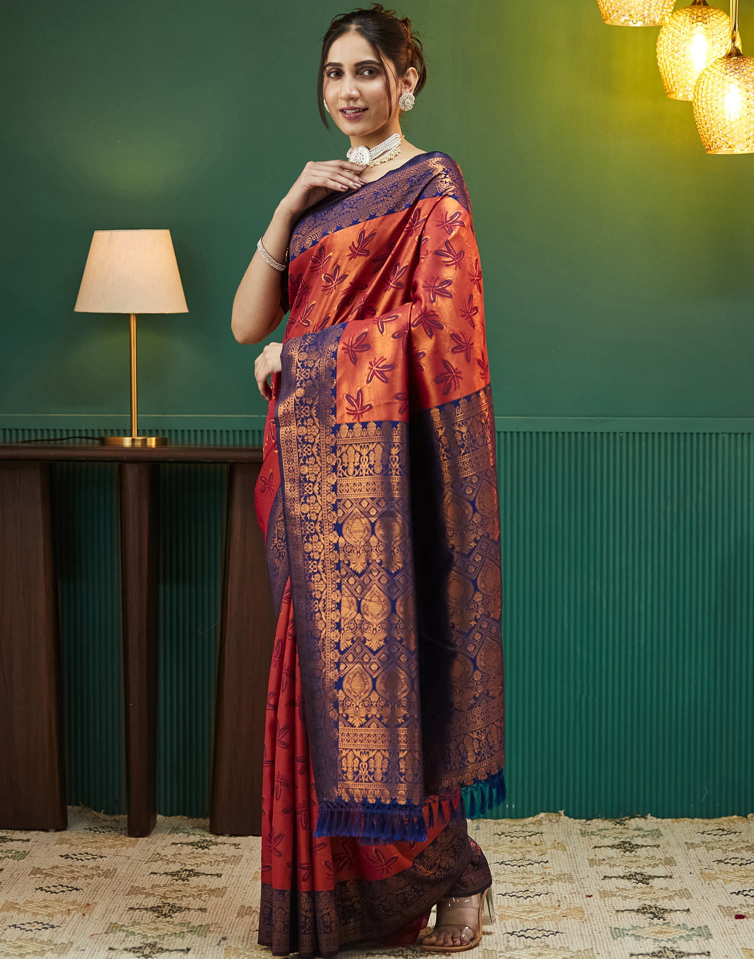 Navy Blue Silk Woven Banarasi Saree