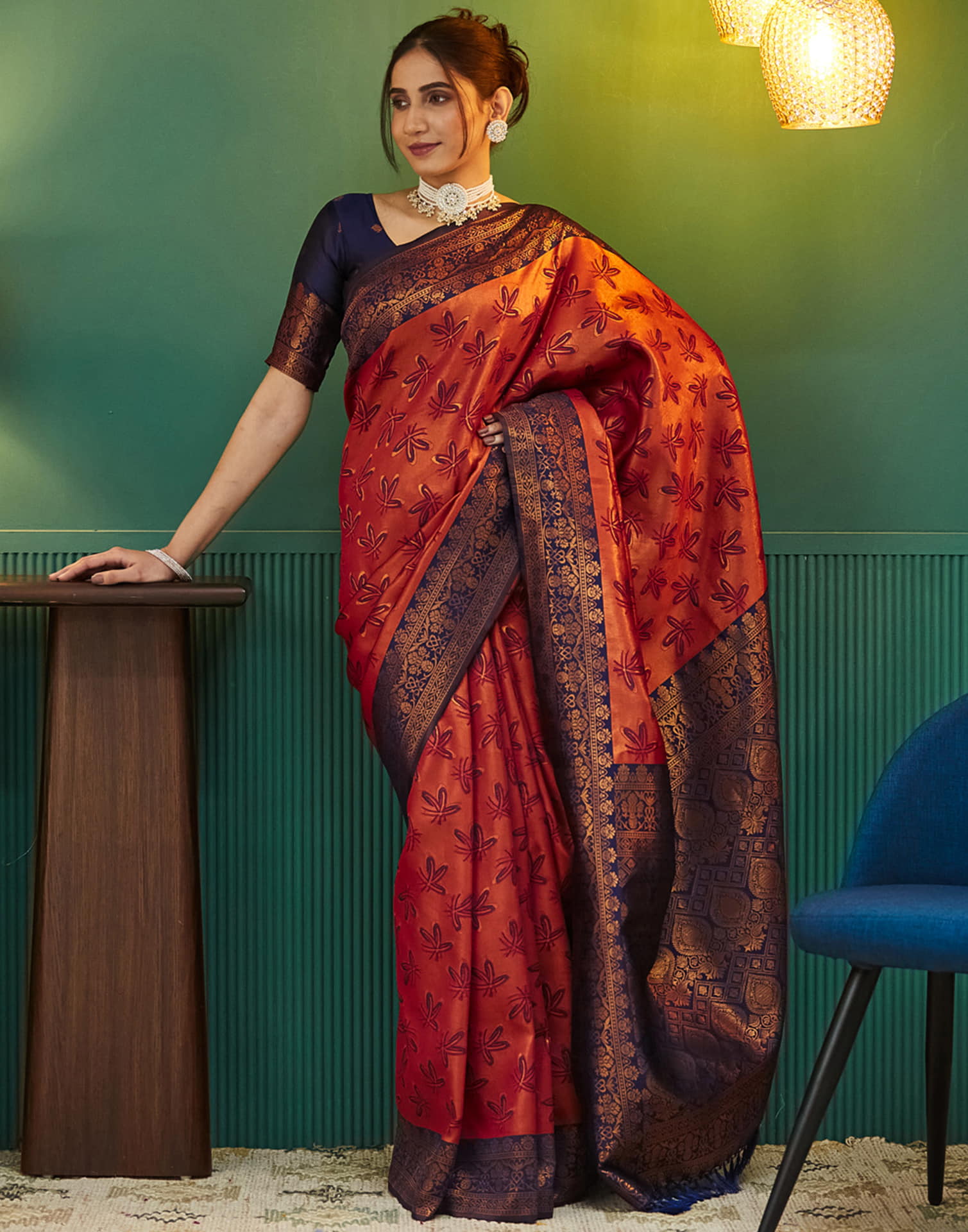 Navy Blue Silk Woven Banarasi Saree