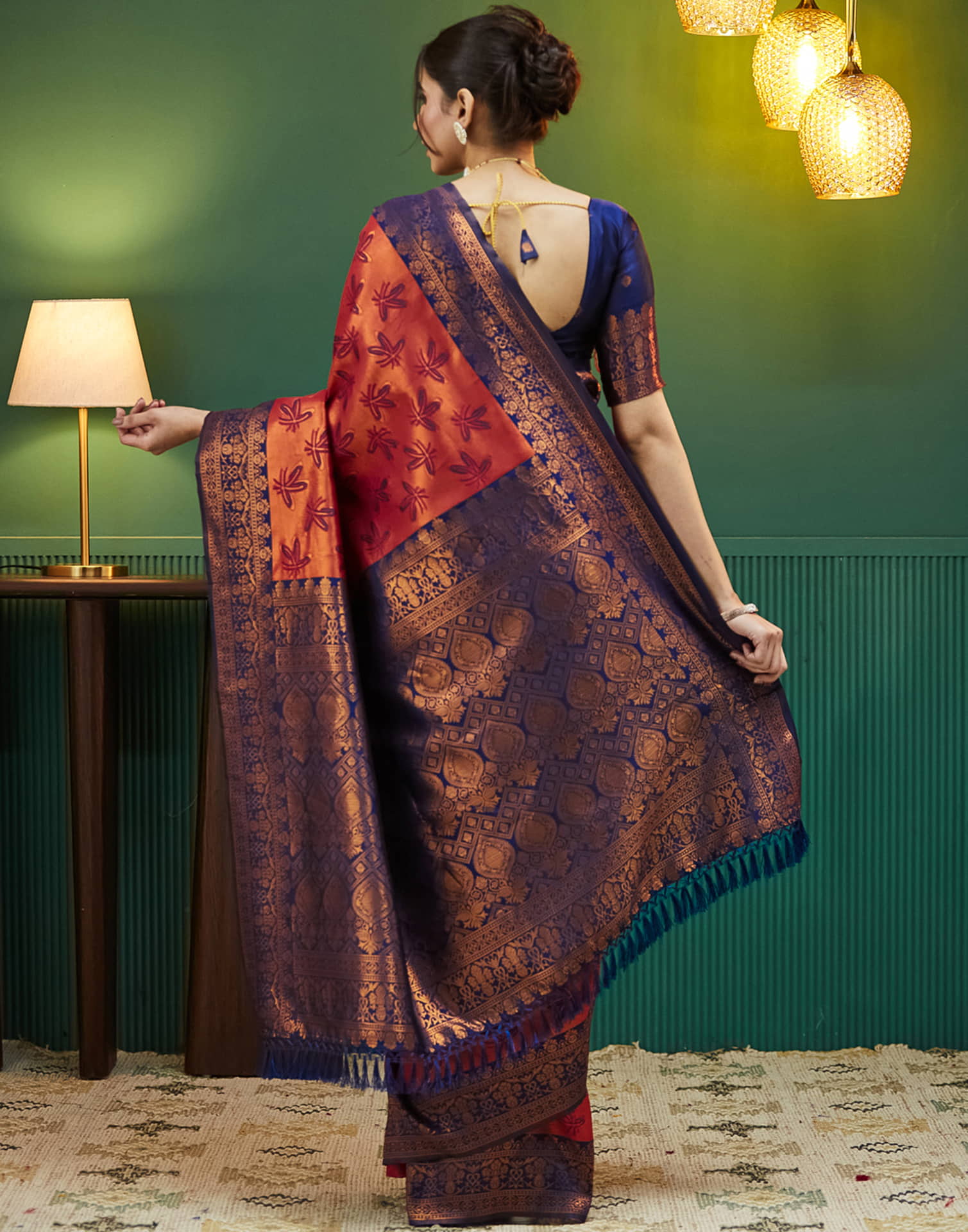 Navy Blue Silk Woven Banarasi Saree