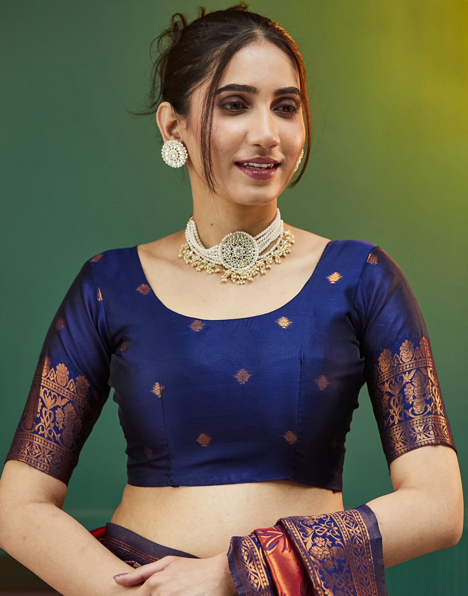 Navy Blue Silk Woven Banarasi Saree
