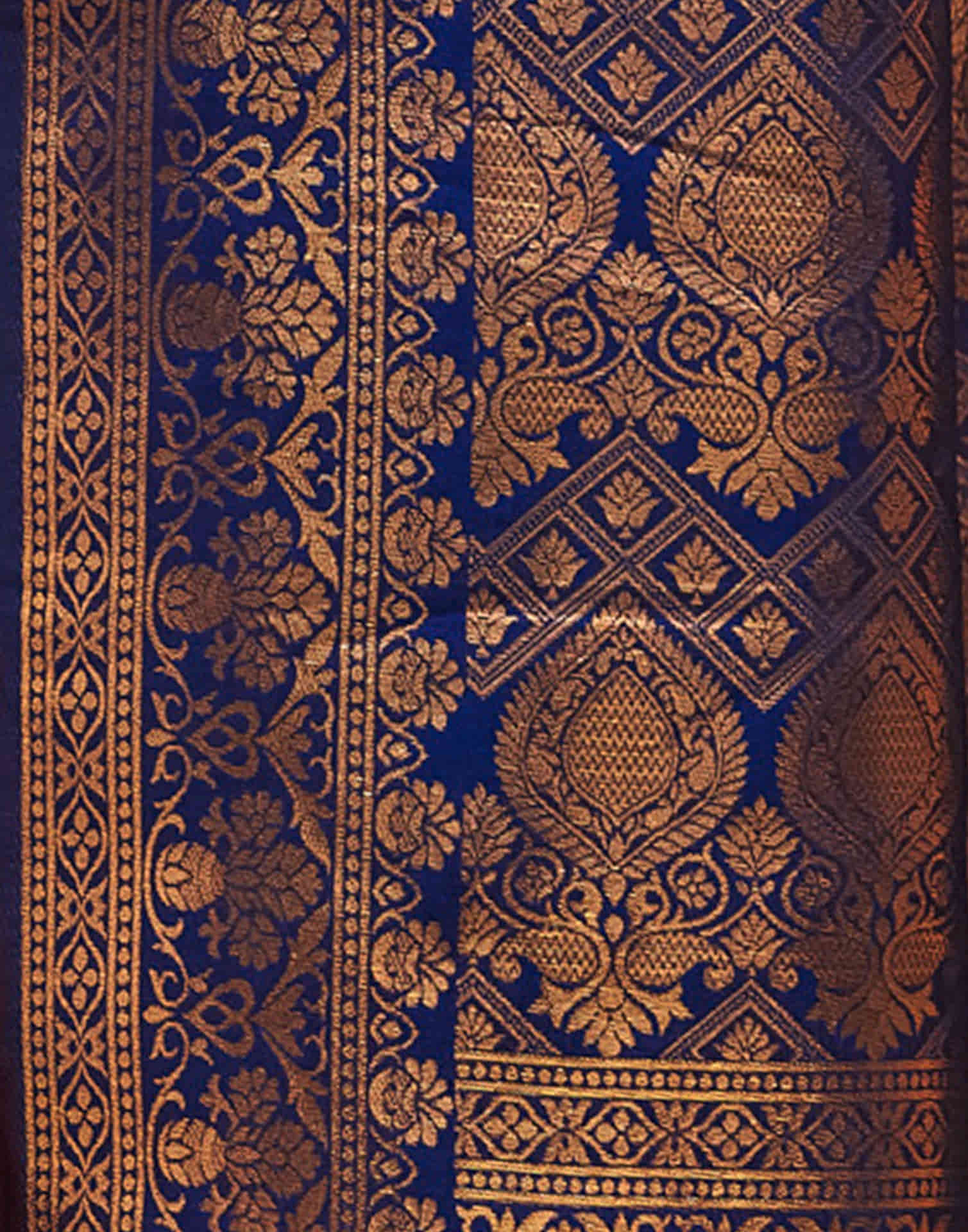 Navy Blue Silk Woven Banarasi Saree