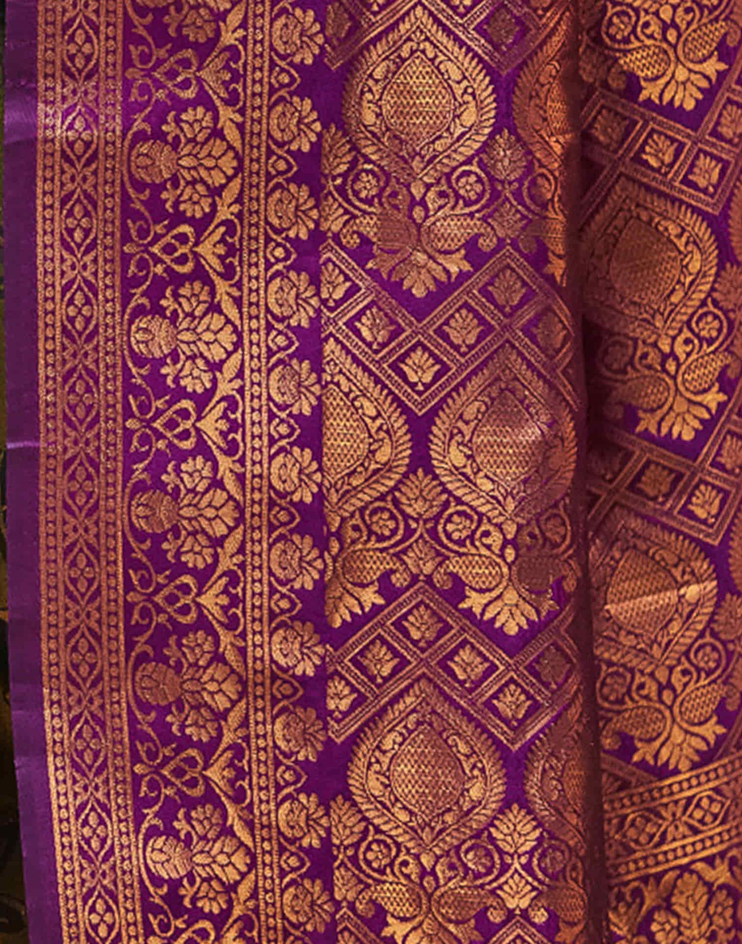 Dark Purple Silk Woven Banarasi Saree