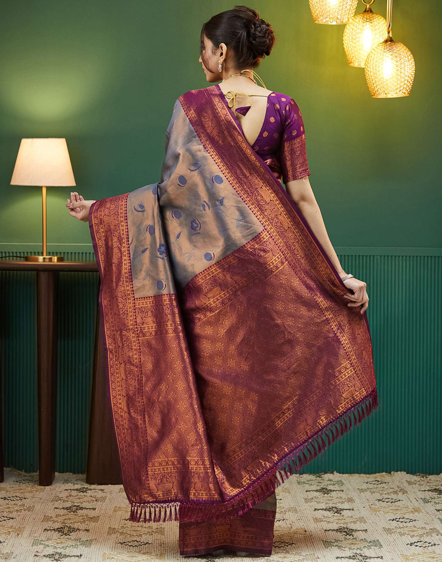 Grey Silk Woven Banarasi Saree