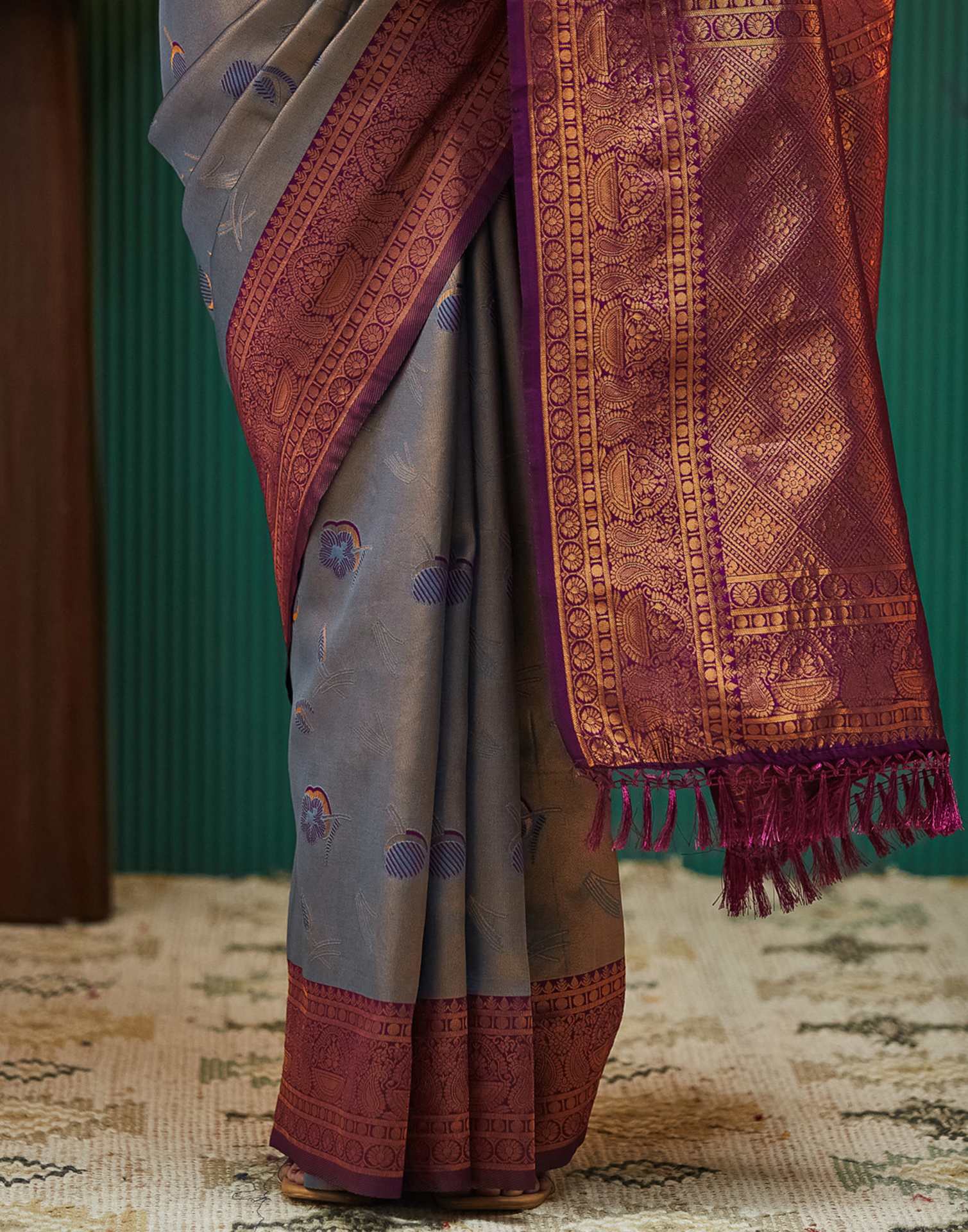 Grey Silk Woven Banarasi Saree