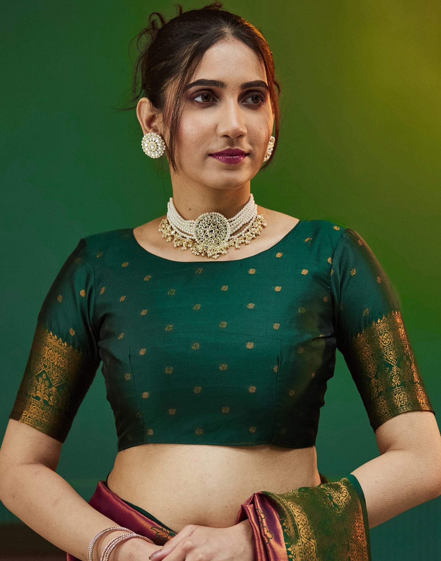 Dark Green Silk Woven Banarasi Saree