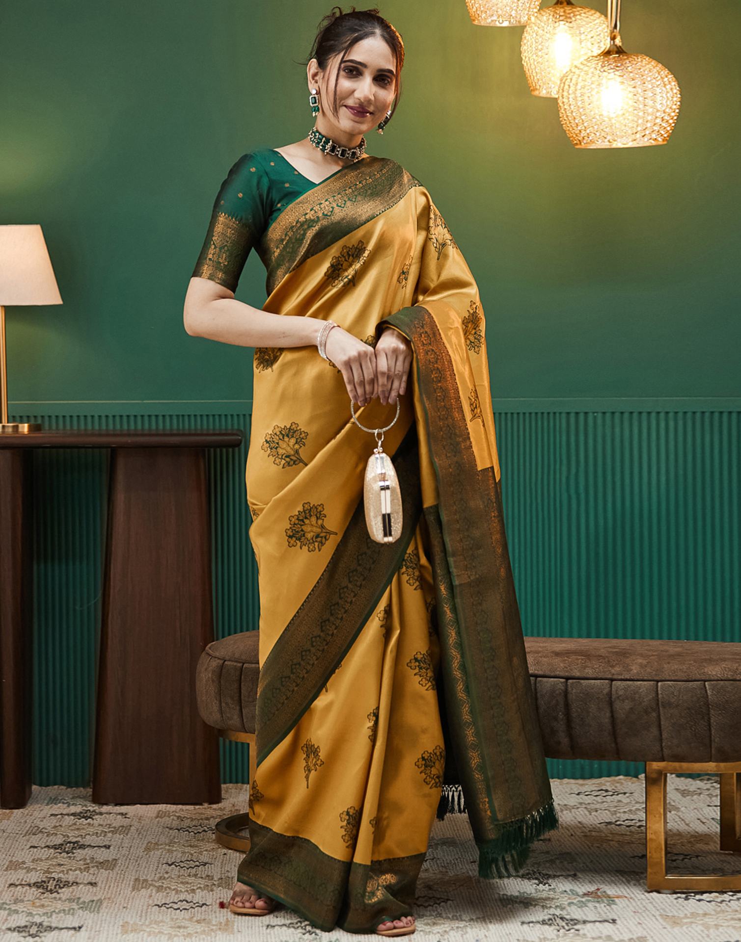 Mustard Yellow Silk Woven Banarasi Saree
