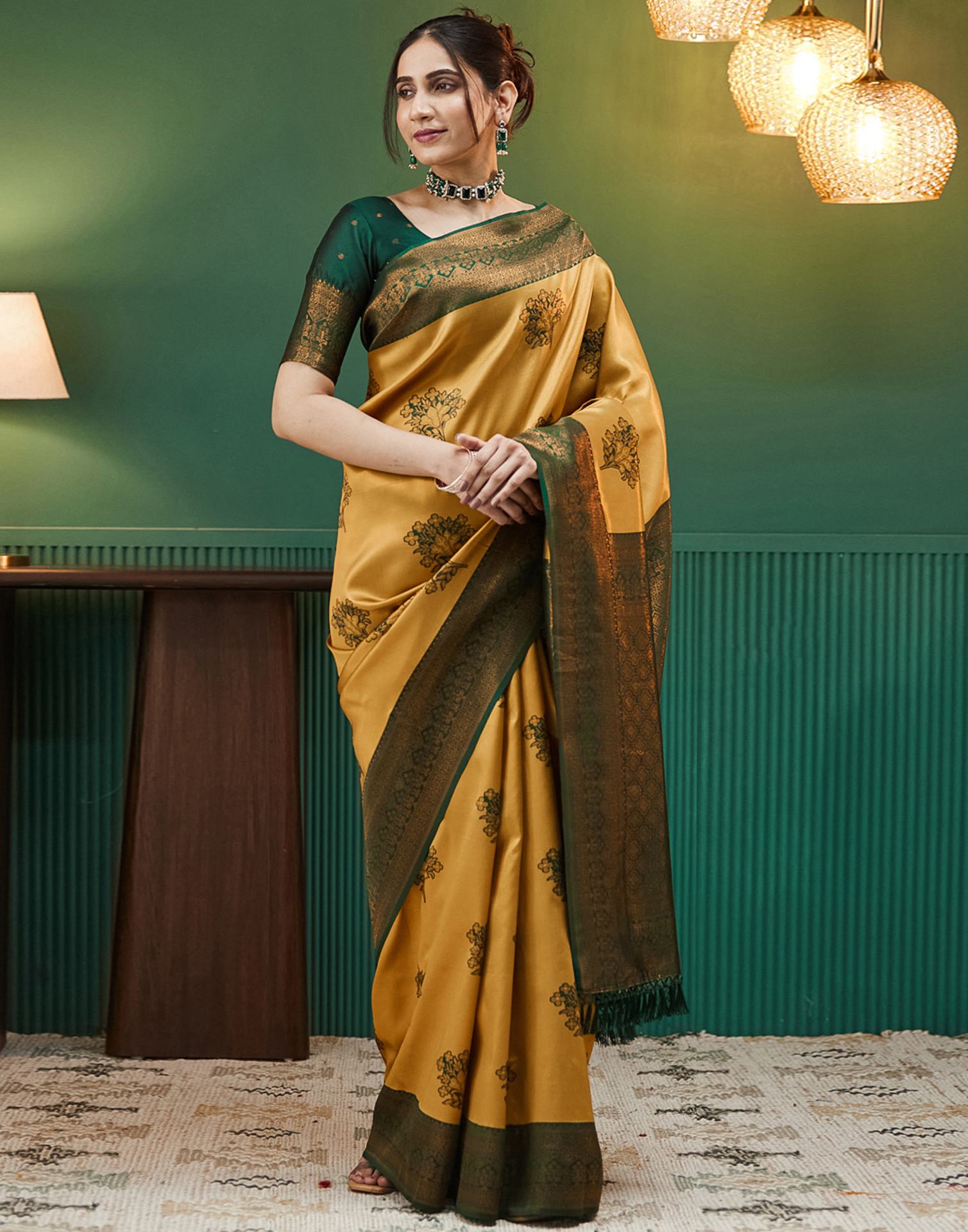 Mustard Yellow Silk Woven Banarasi Saree
