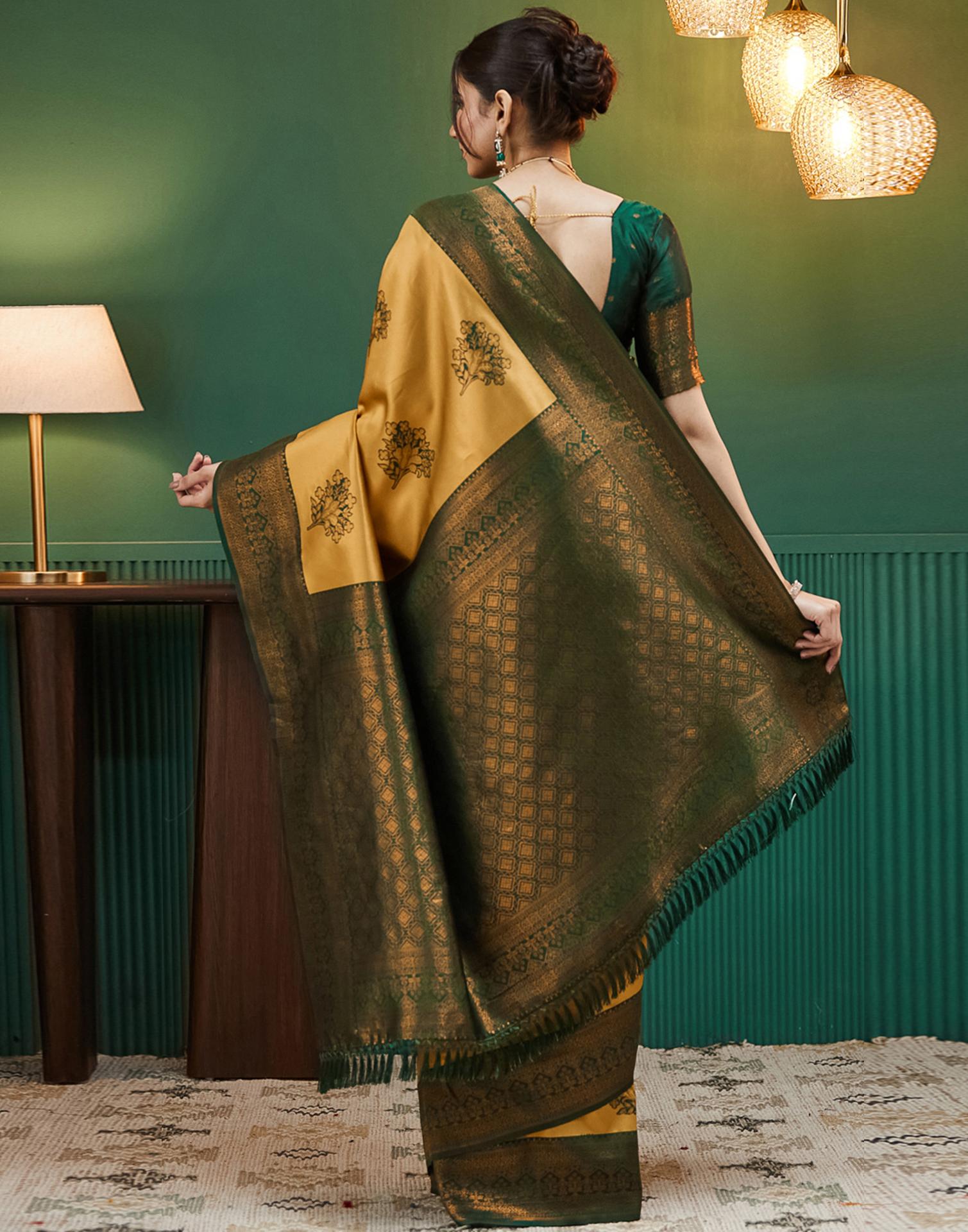 Mustard Yellow Silk Woven Banarasi Saree