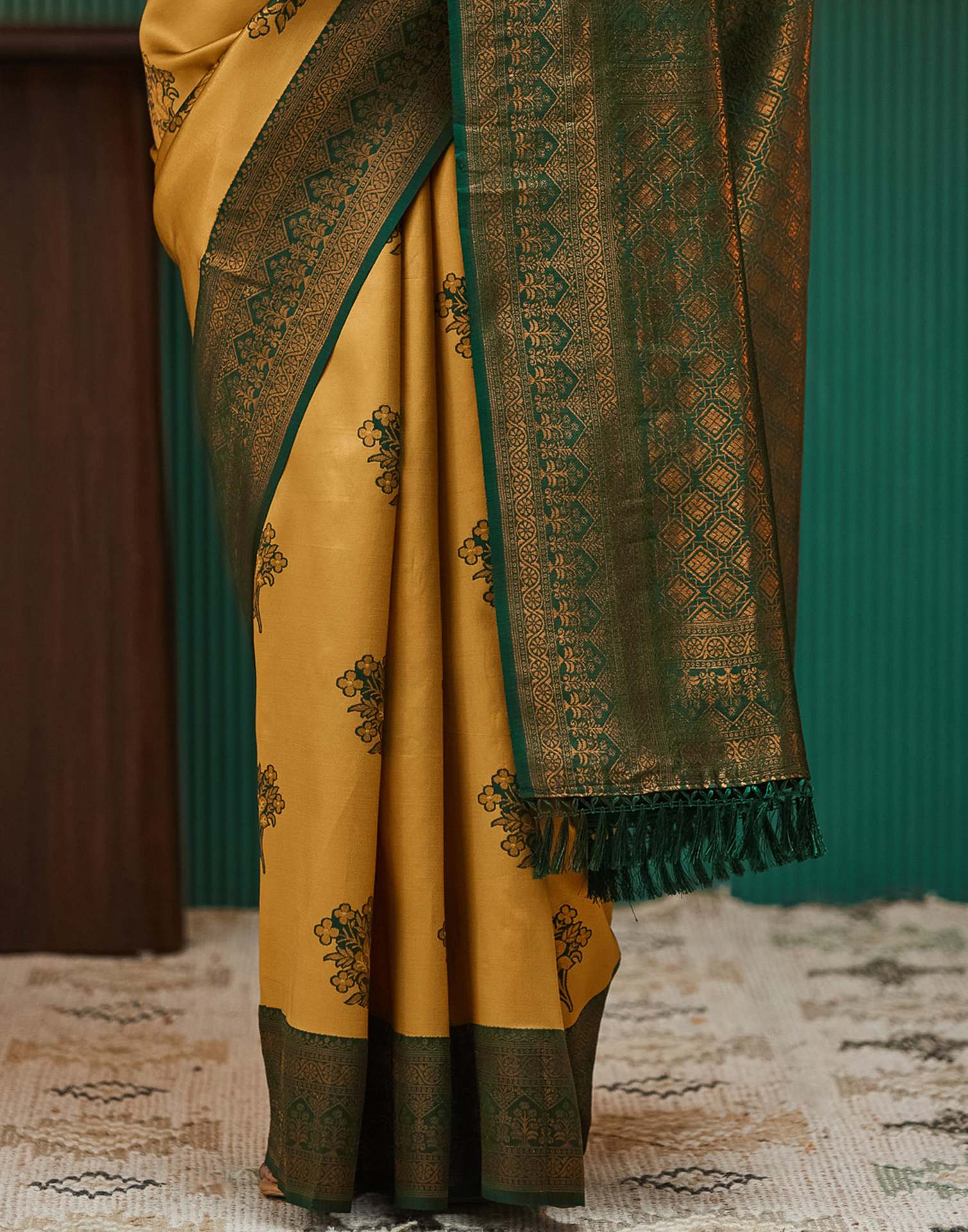Mustard Yellow Silk Woven Banarasi Saree