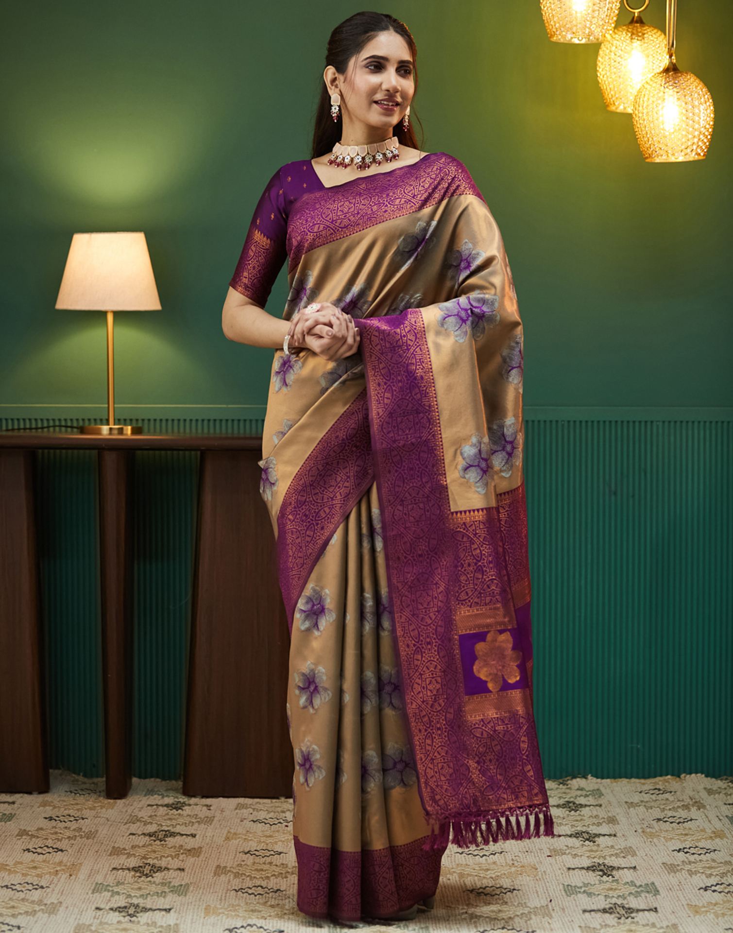 Dark Purple Silk Woven Banarasi Saree