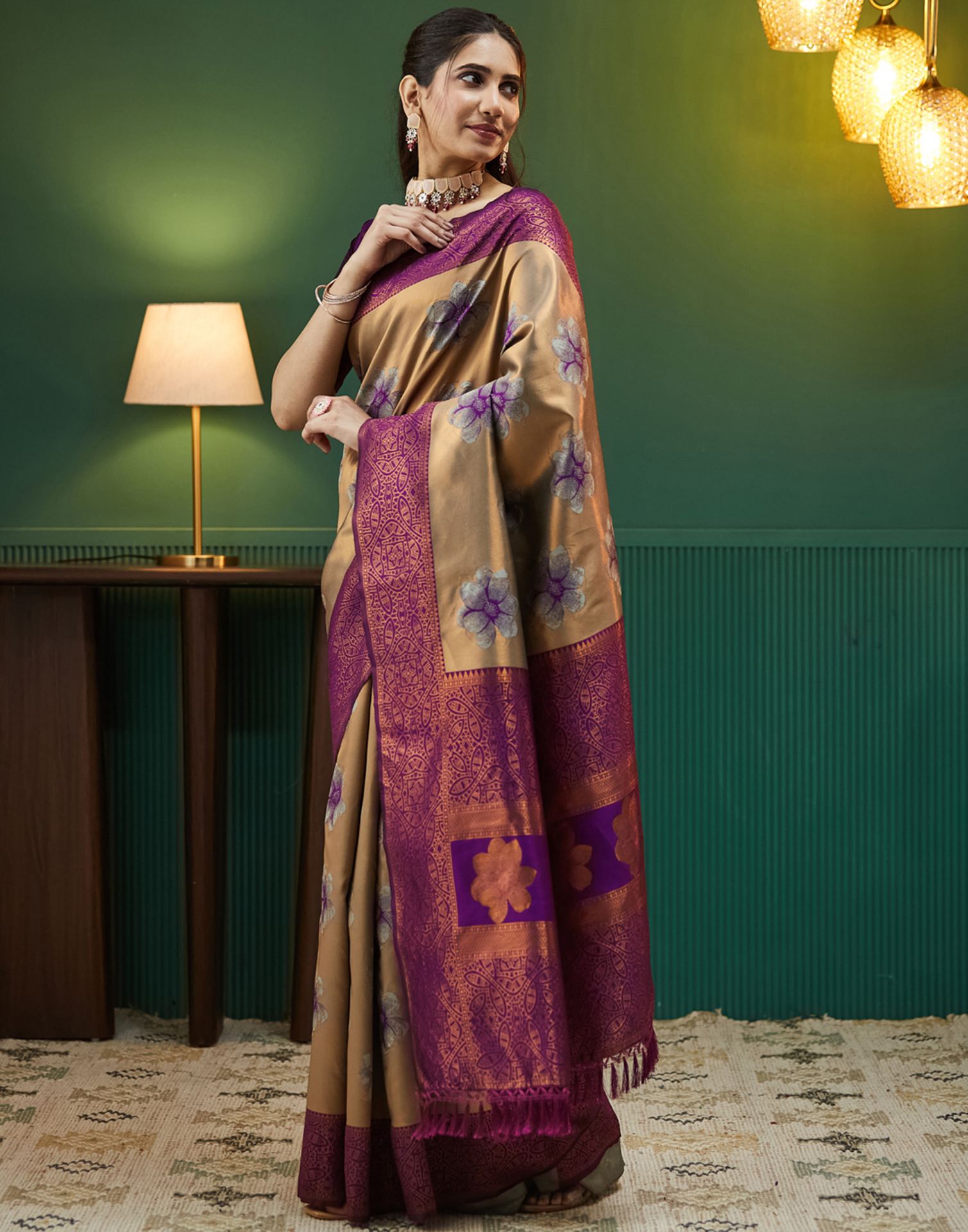 Dark Purple Silk Woven Banarasi Saree