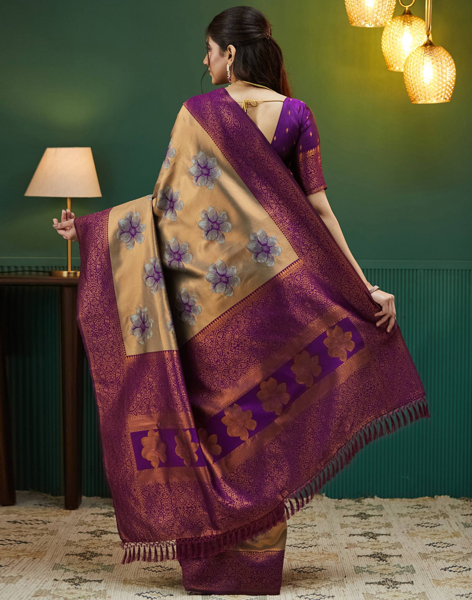 Dark Purple Silk Woven Banarasi Saree