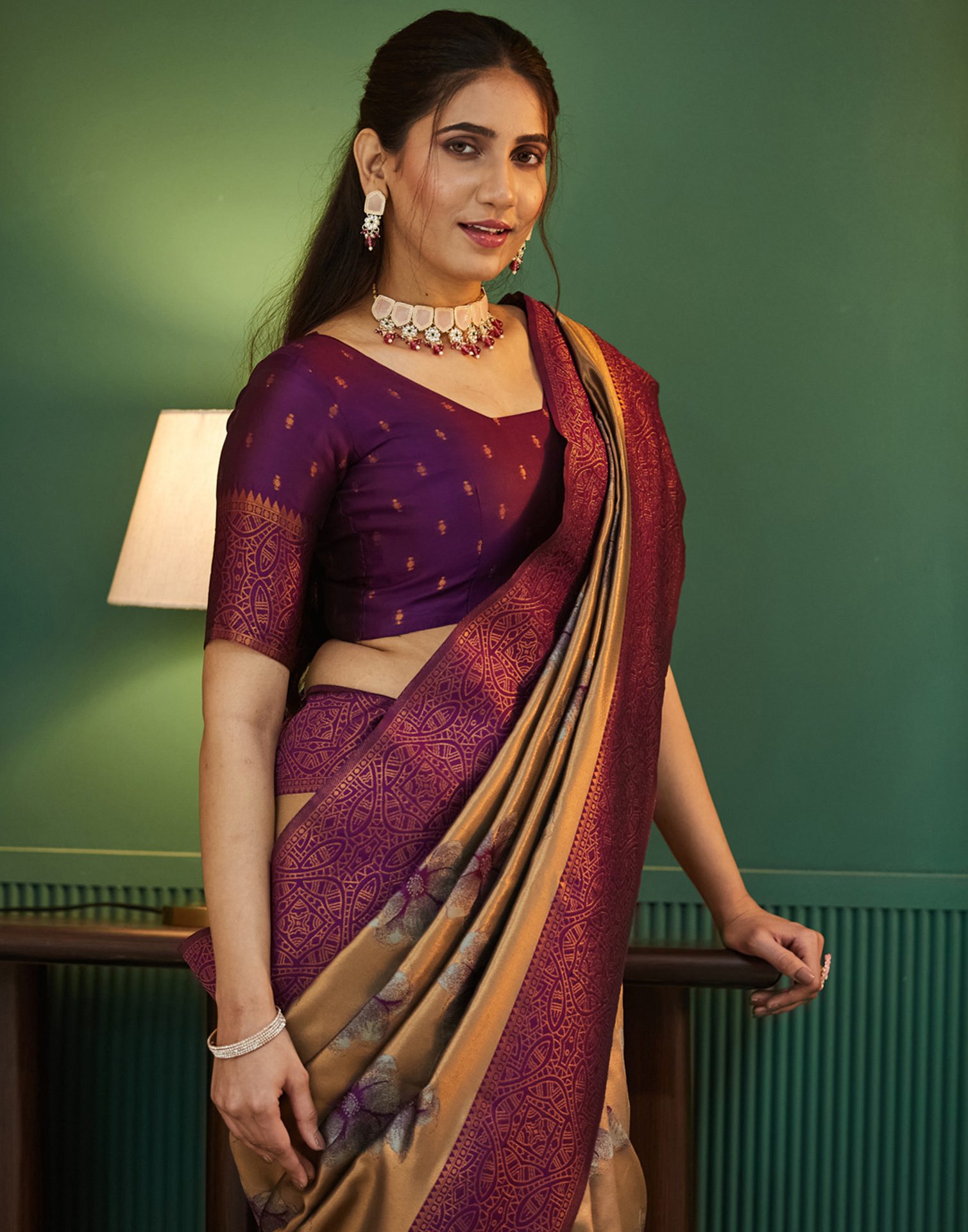 Dark Purple Silk Woven Banarasi Saree