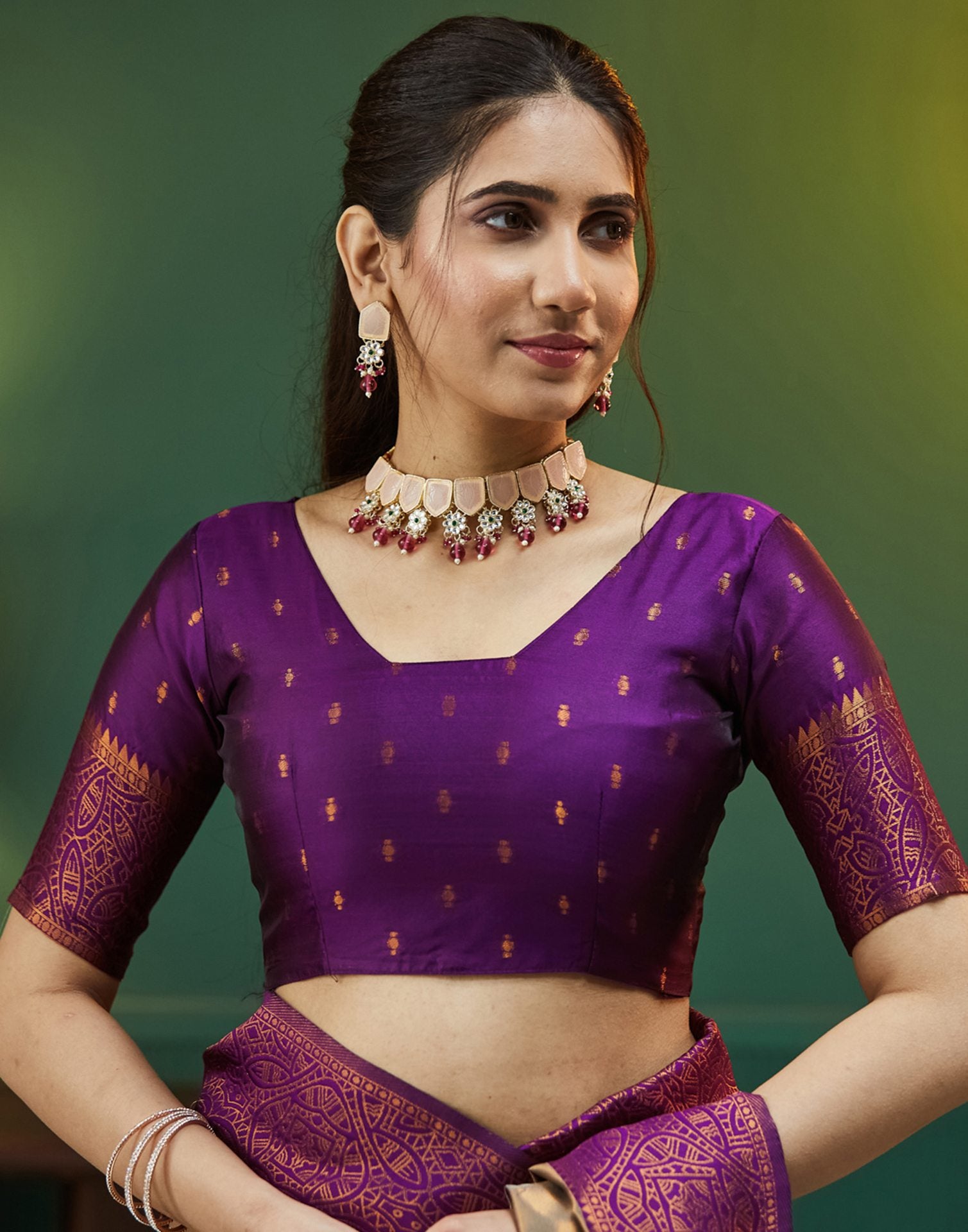 Dark Purple Silk Woven Banarasi Saree