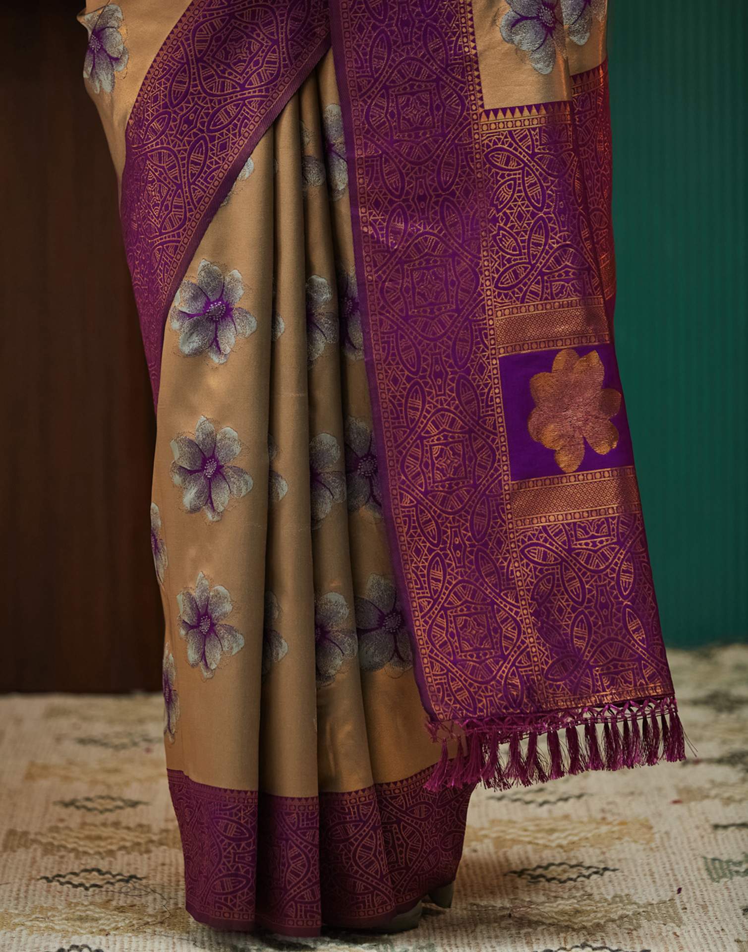 Dark Purple Silk Woven Banarasi Saree