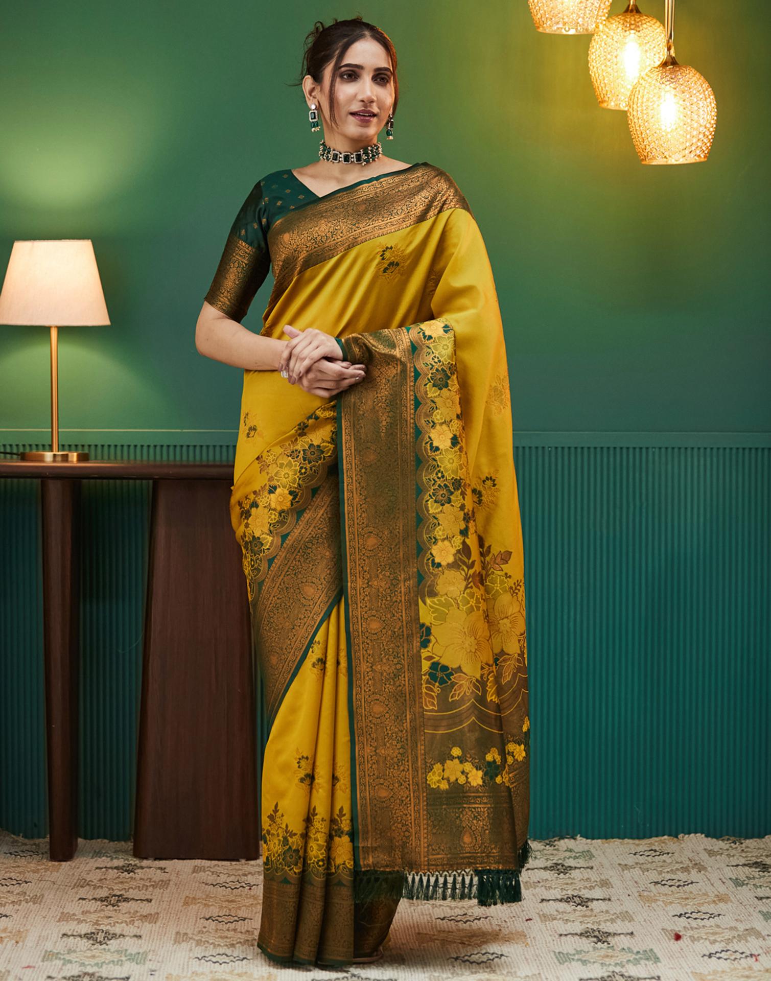 Lime Green Silk Woven Saree