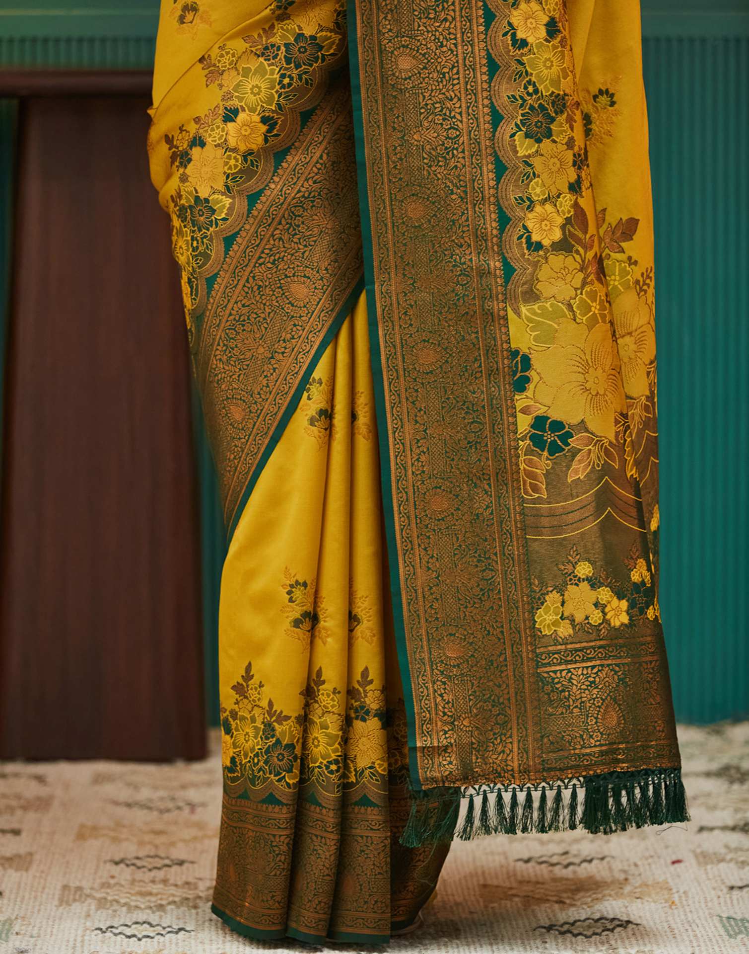Lime Green Silk Woven Saree