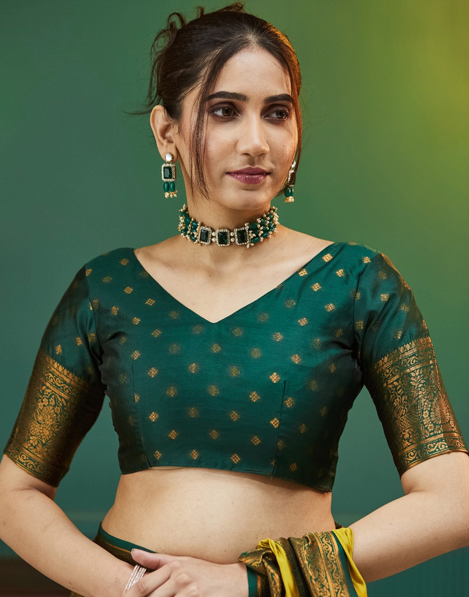 Lime Green Silk Woven Saree
