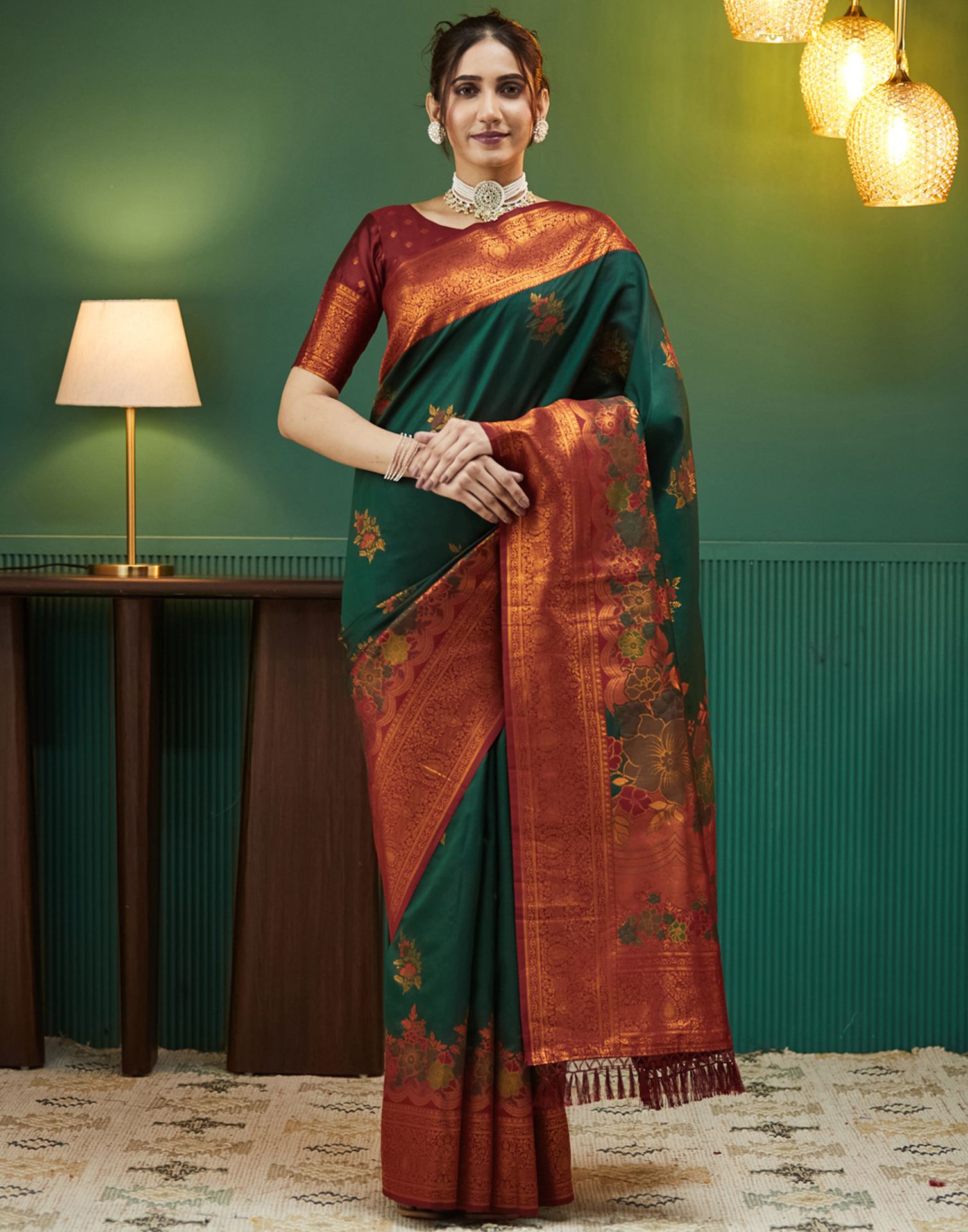 Dark Green Silk Woven Saree