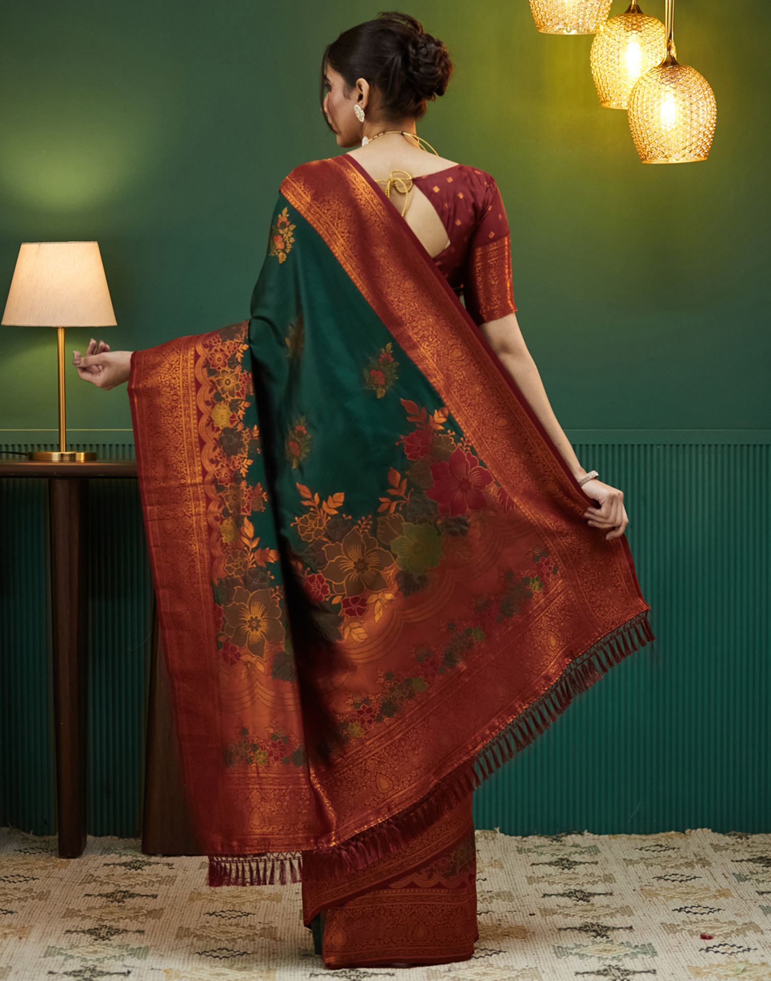 Dark Green Silk Woven Saree