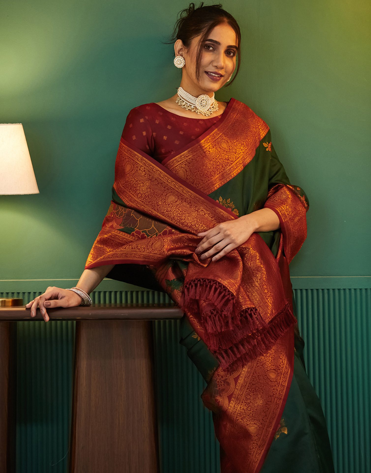 Dark Green Silk Woven Saree