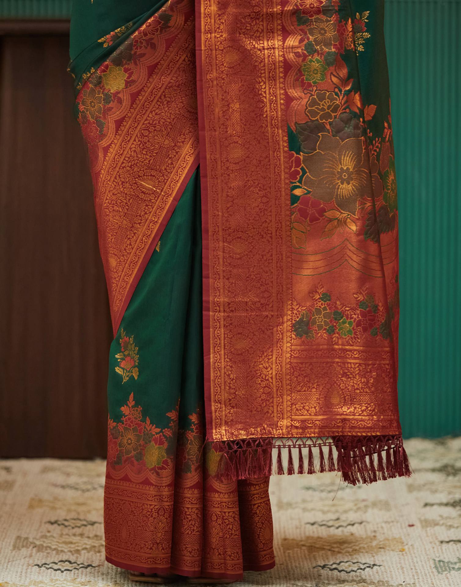 Dark Green Silk Woven Saree