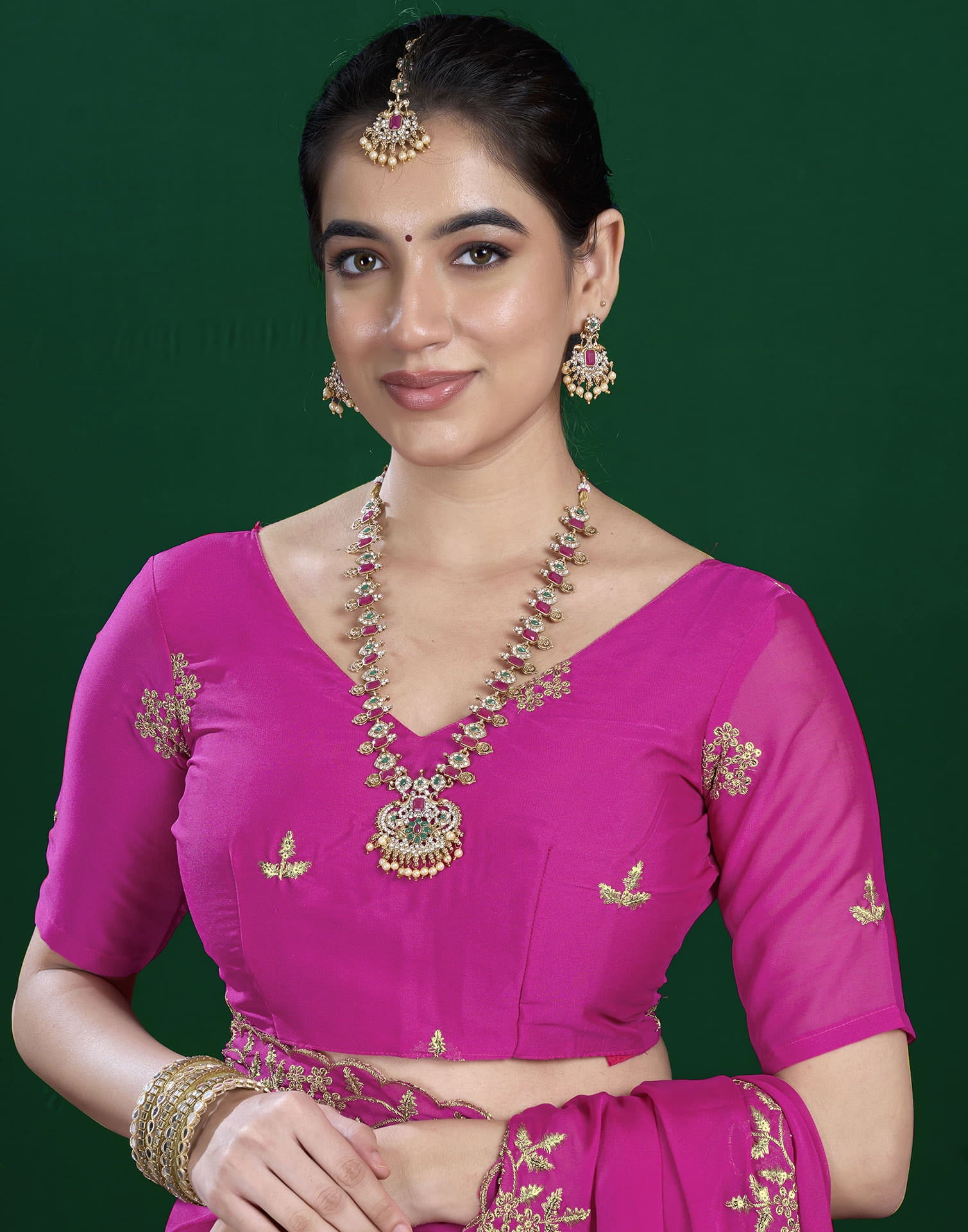 Rani Pink Georgette Sequence Embroidery Saree
