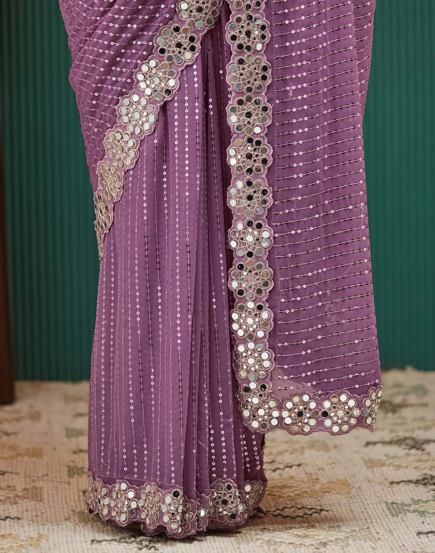 Mauve Georgette Embroidery Sequence Saree