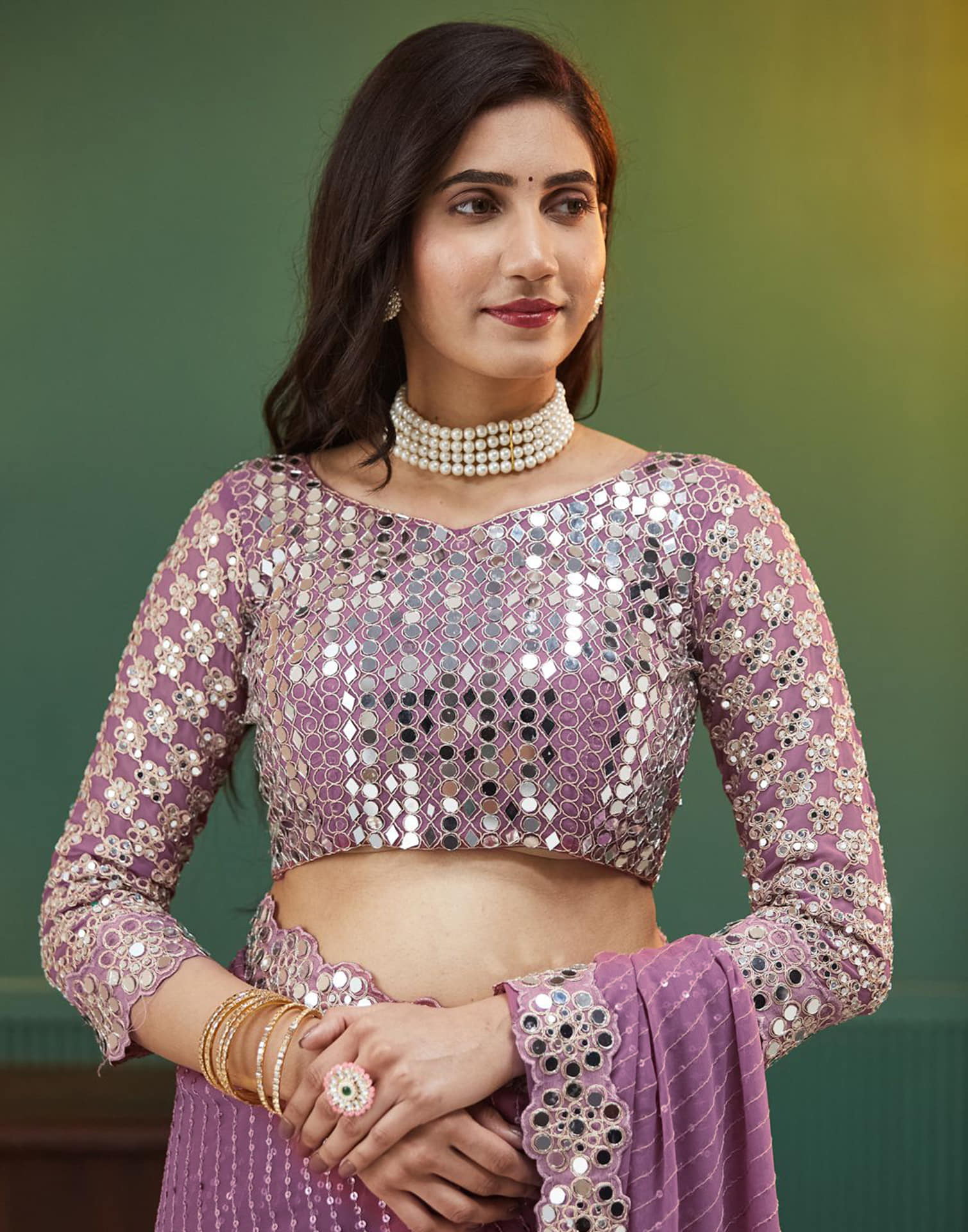 Mauve Georgette Embroidery Sequence Saree