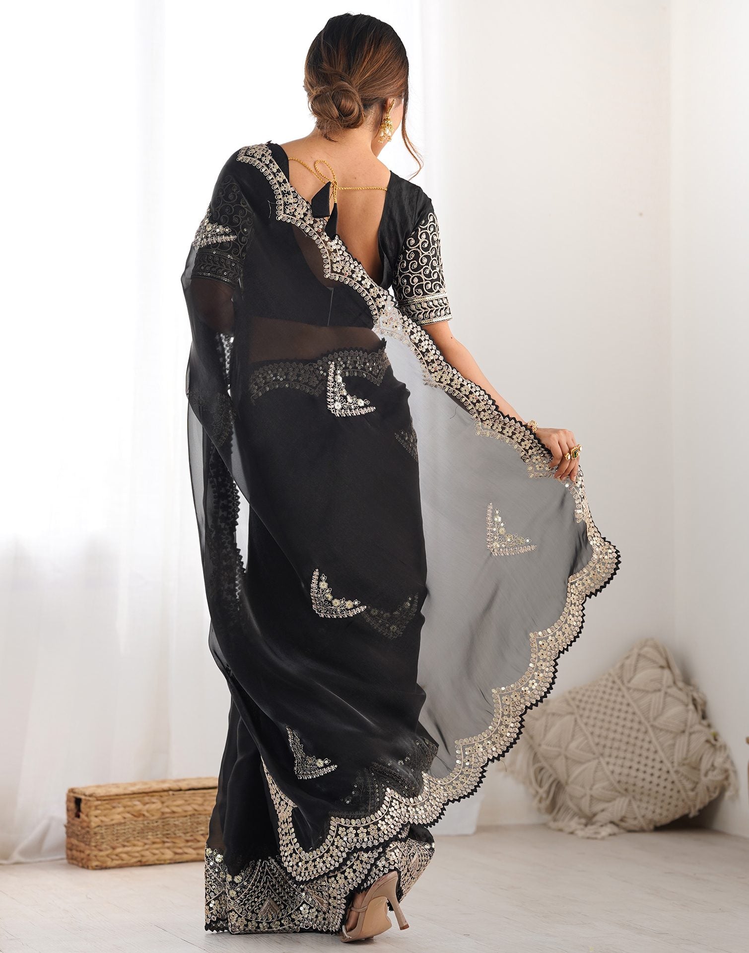 Black Organza Dyed Embellished Saree