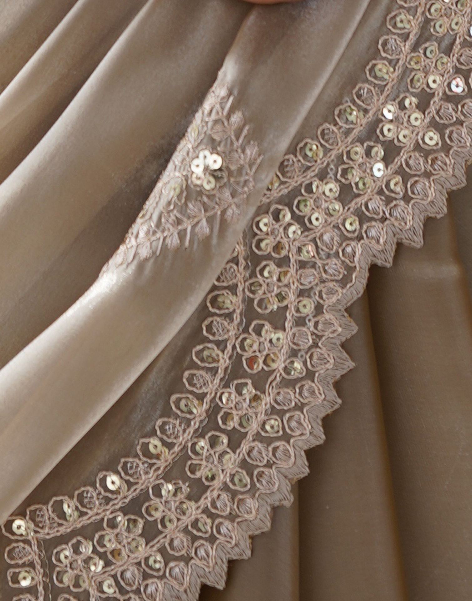 Beige Organza Dyed Embellished Saree