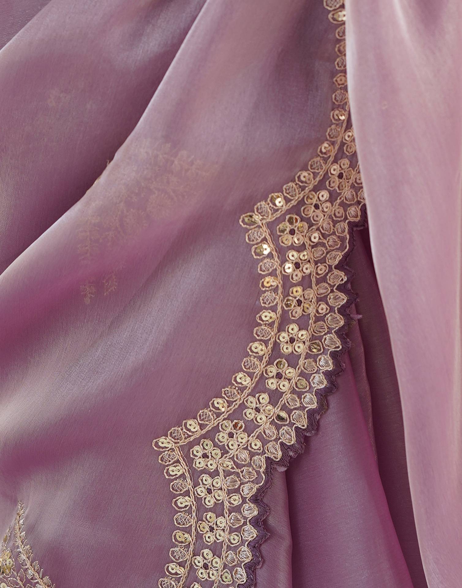 Purple Organza Dyed Embellished Saree