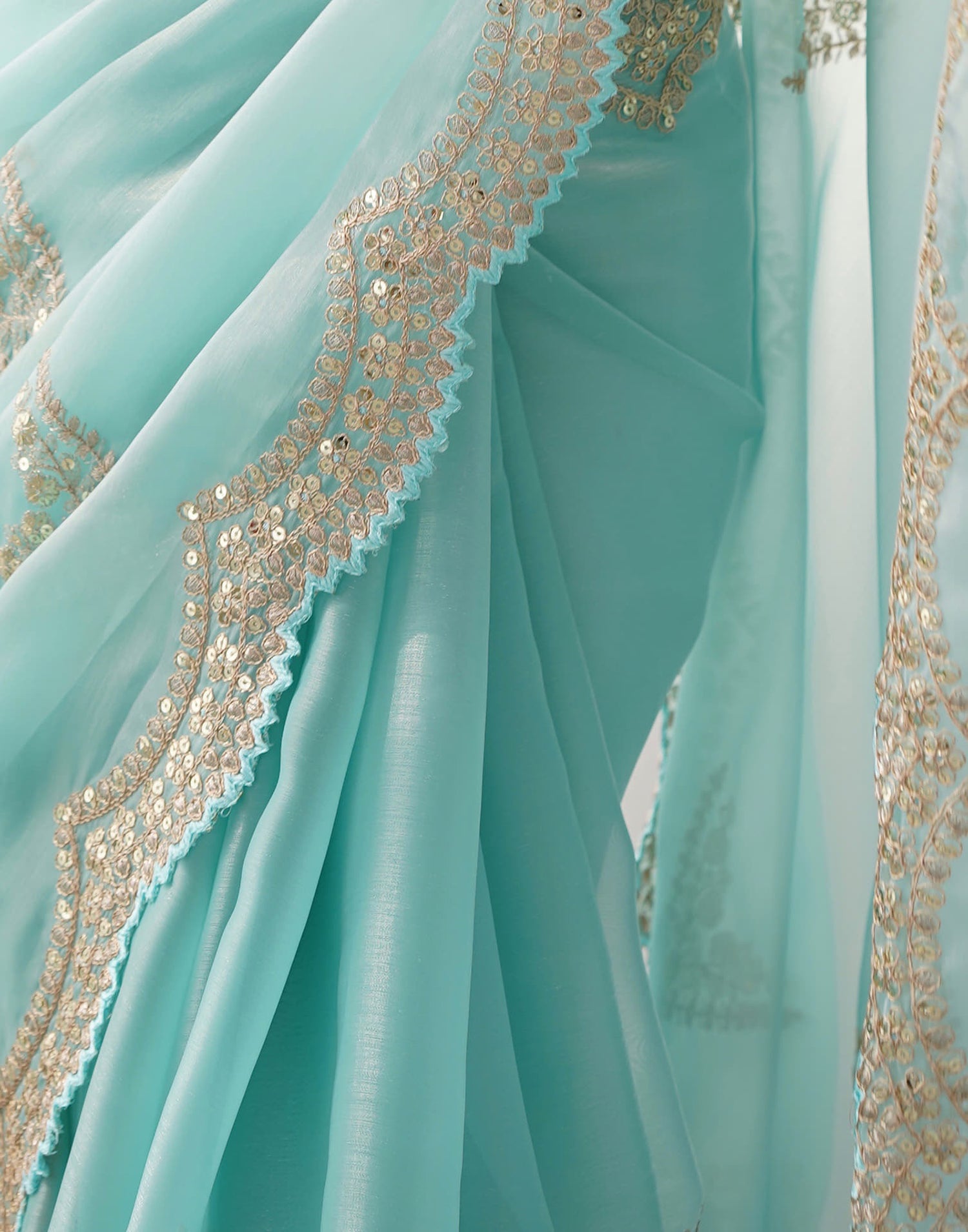 Sky Blue Organza Dyed Embellished Saree