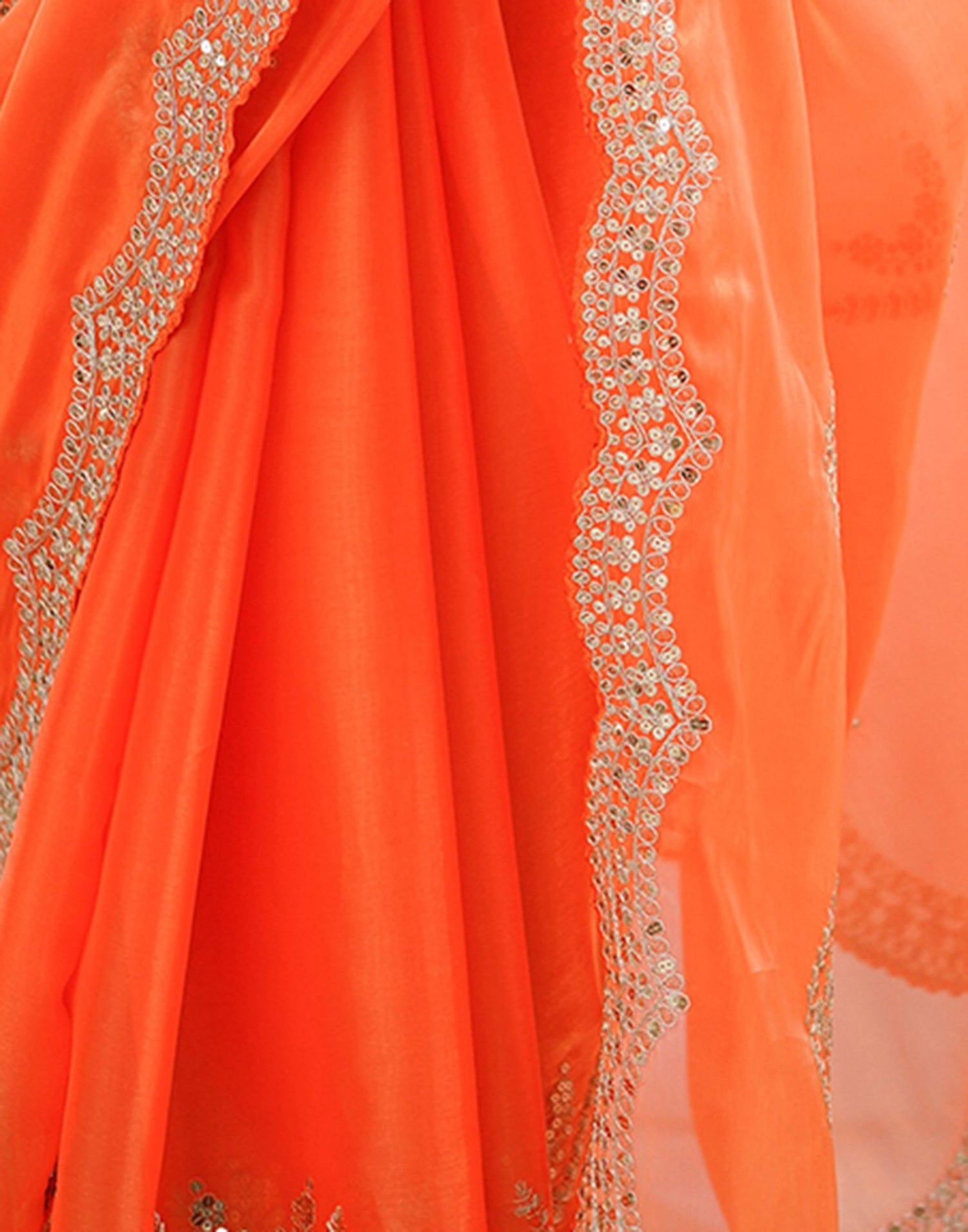 Orange Tissue Silk Sequence Embroidery Saree