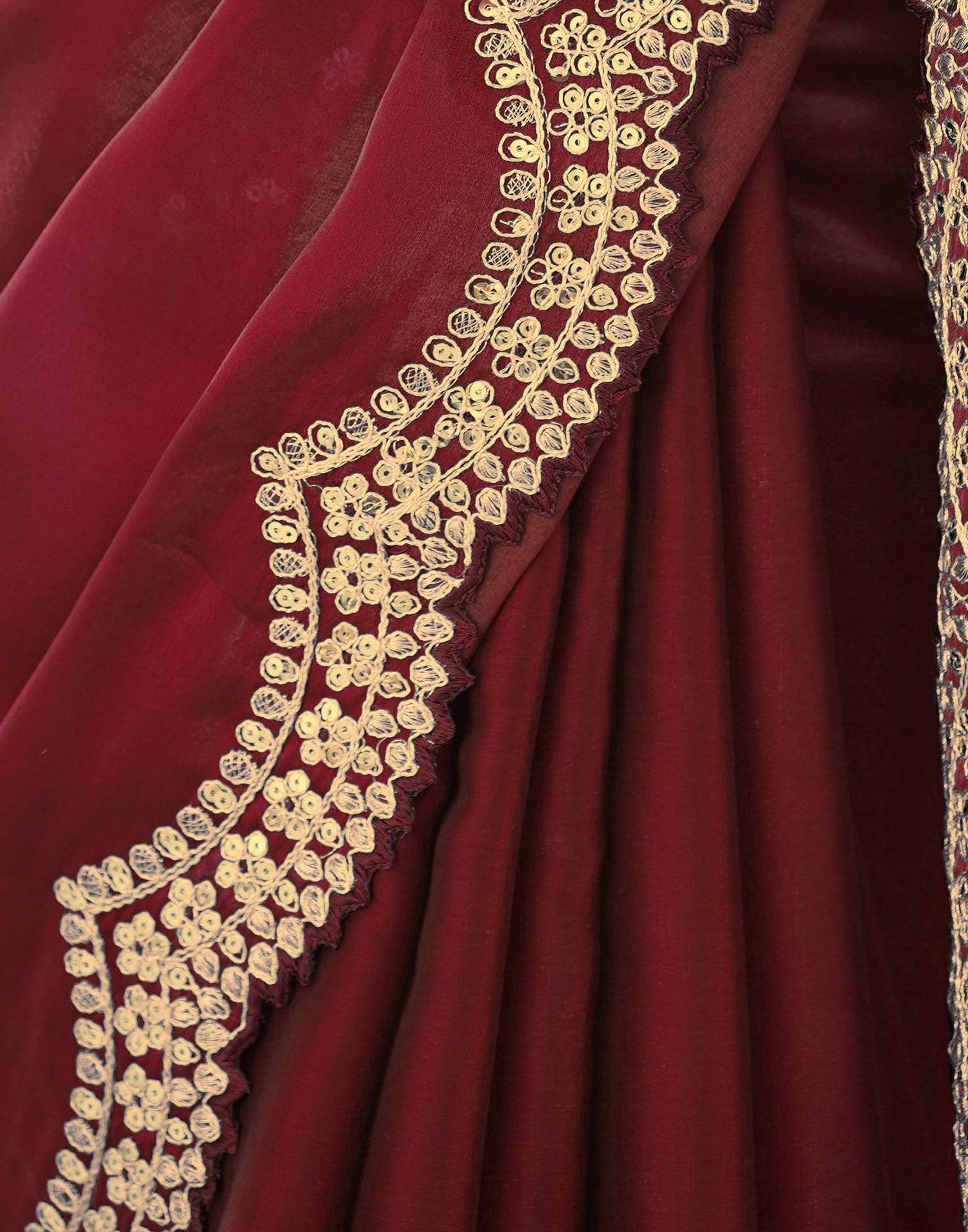 Brown Tissue Silk Sequence Embroidery Saree