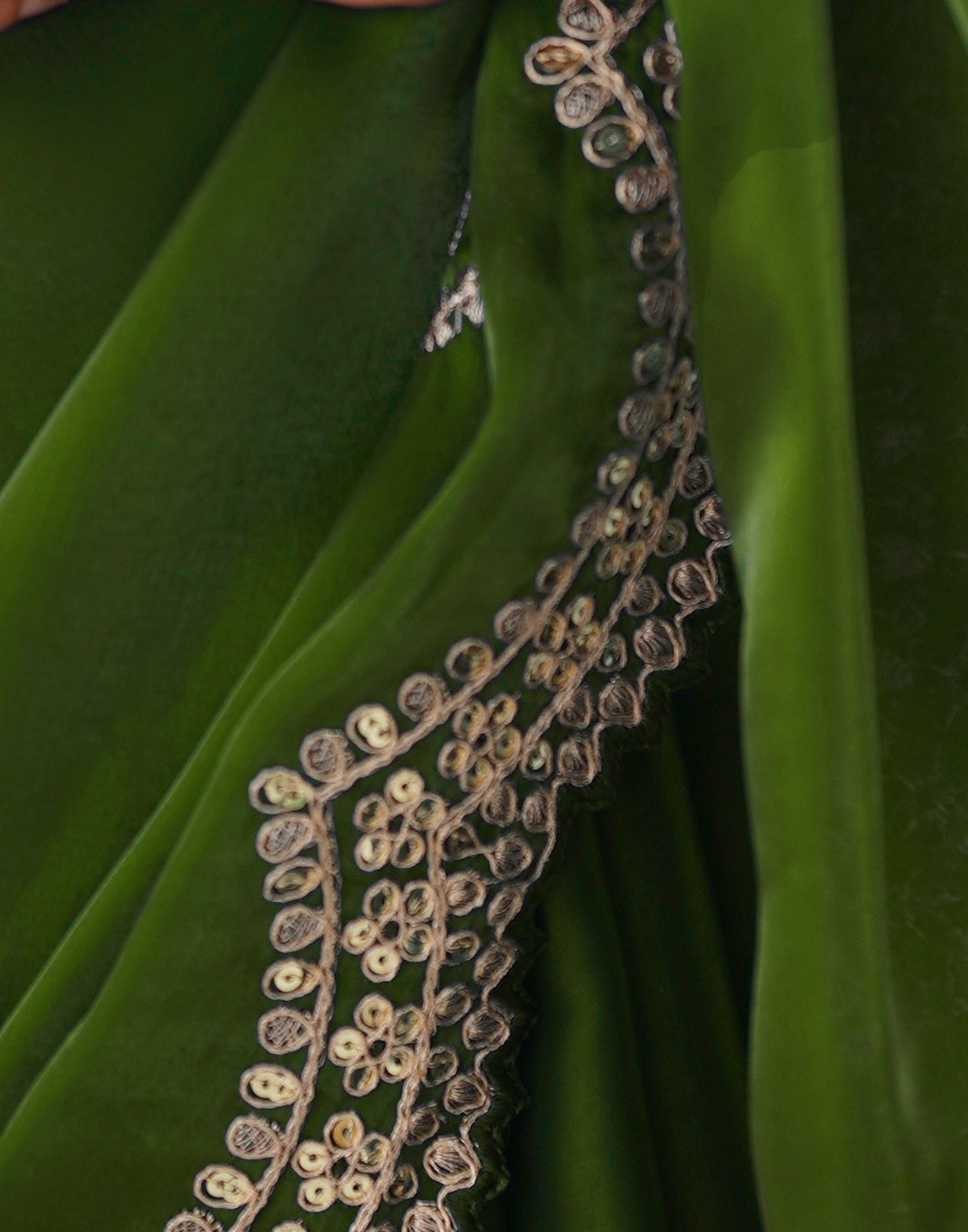 Mehandi Green Tissue Silk Sequence Embroidery Saree