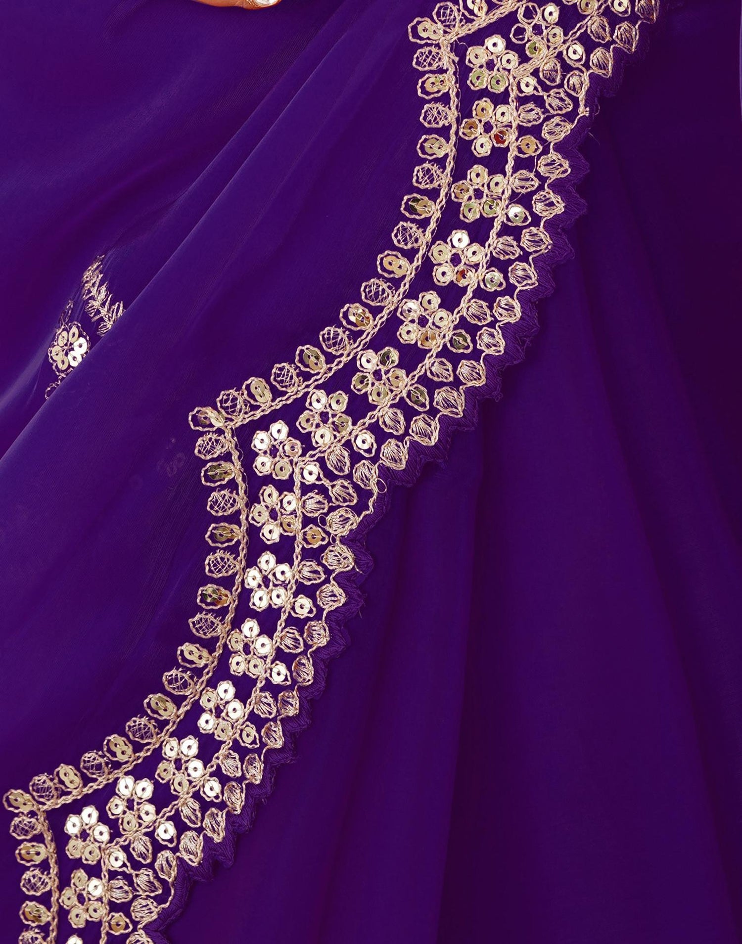 Dark Purple Tissue Silk Sequence Embroidery Saree