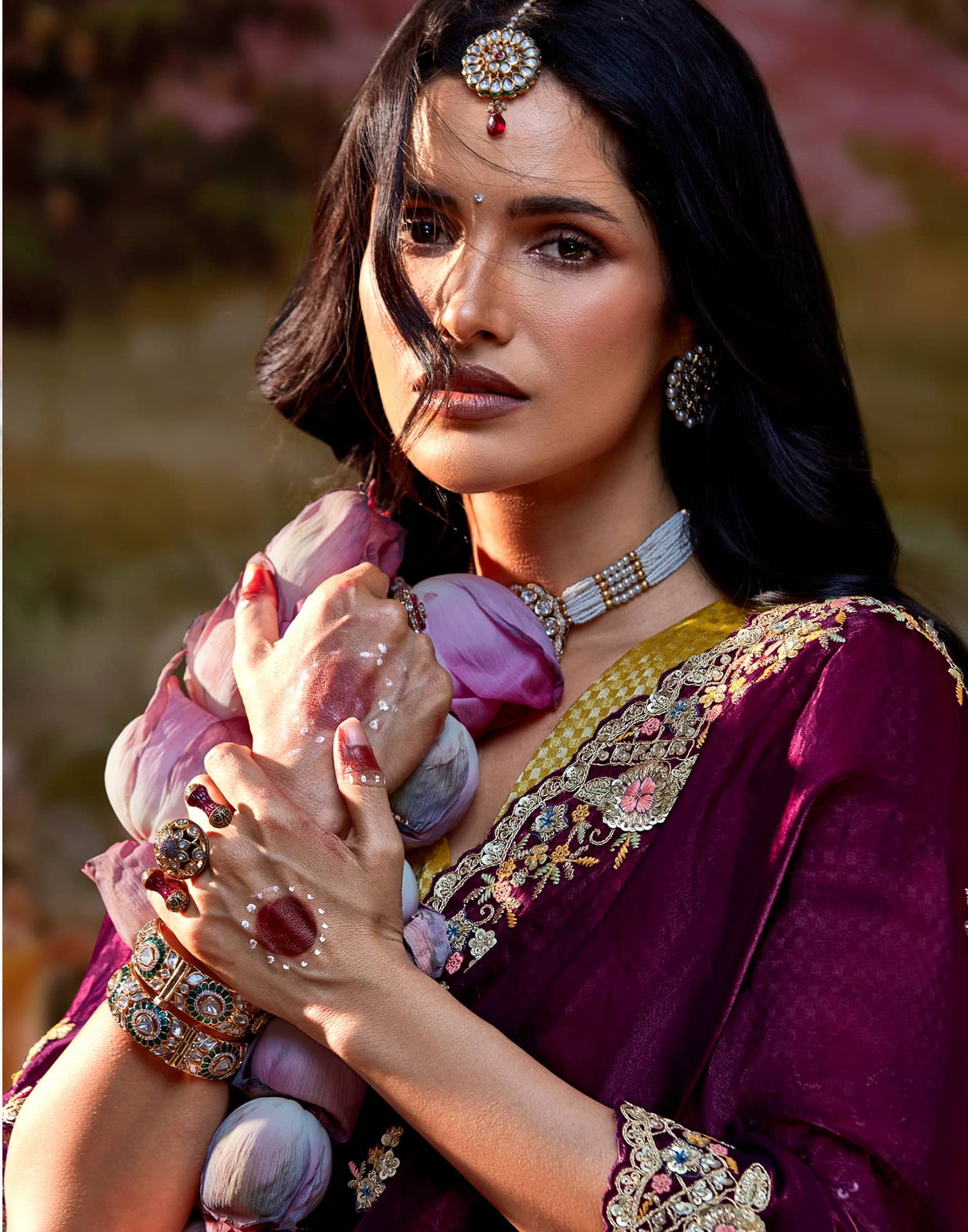 Wine Silk Sequence Embroidery Saree